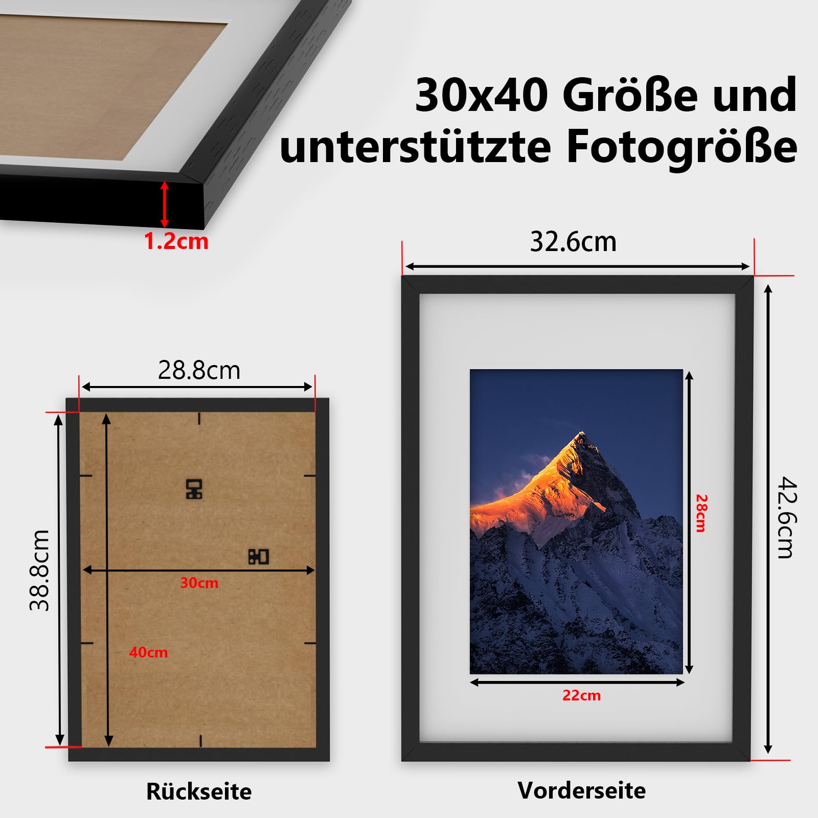 Cornice 30x40 Cm In Legno - Con Vetro Acrilico - Bianco O Nero - Per Poster, Foto E Certificati - Foto 2