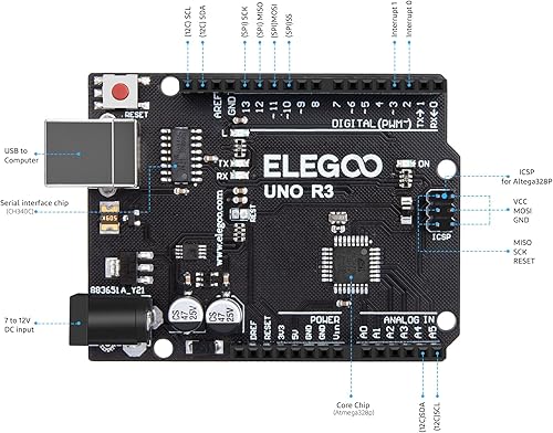 Miniatura 2 de ELEGOO UNO R3 Placa de controlador ATmega328P con cable USB, compatible con Arduino IDE