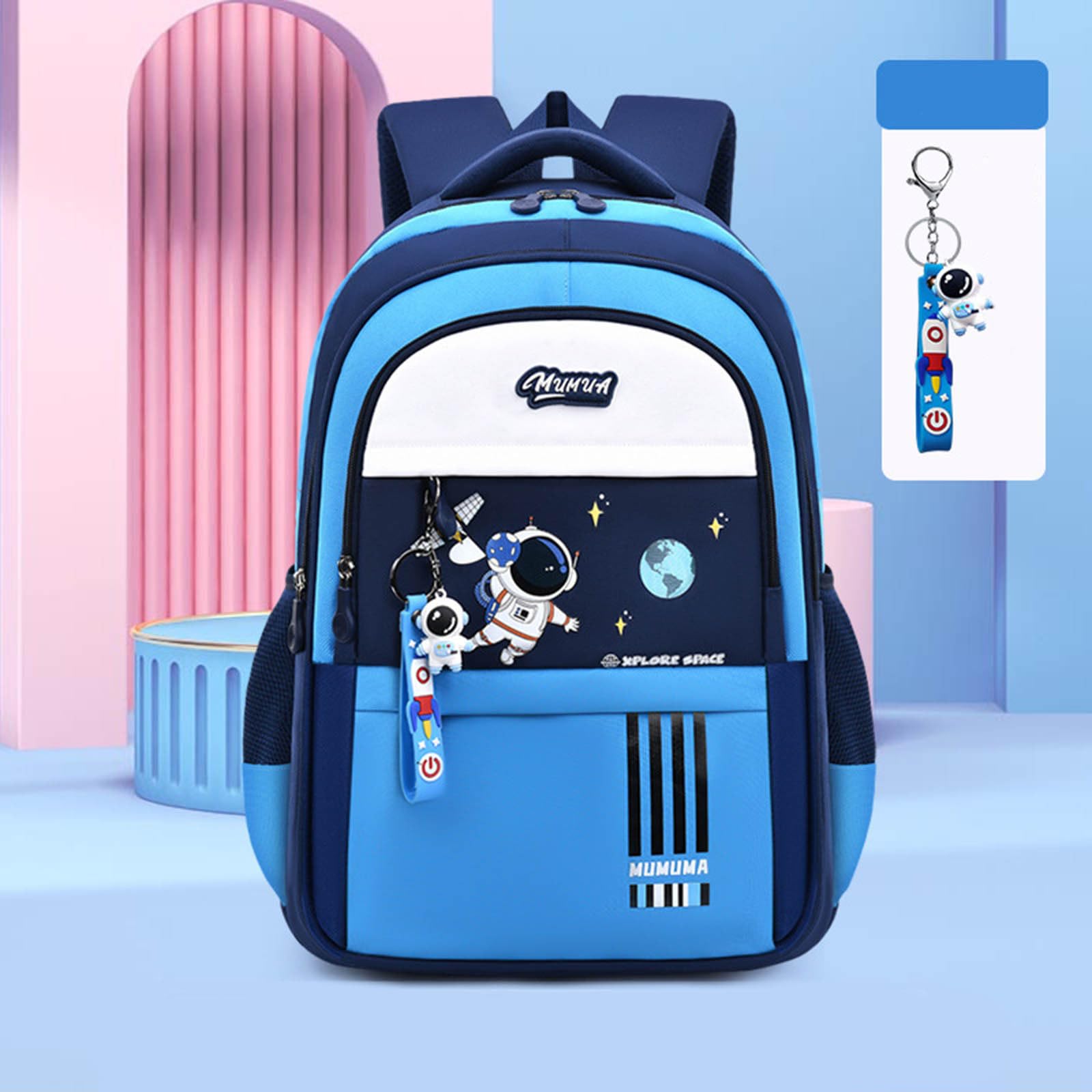 Generisch Zaino per bambini per ragazzi e ragazze, leggero, con diversi scomparti, design carino dei cartoni animati, per ragazzi e ragazze, ideale per la scuola e la vita quotidiana, Celeste., Taglia