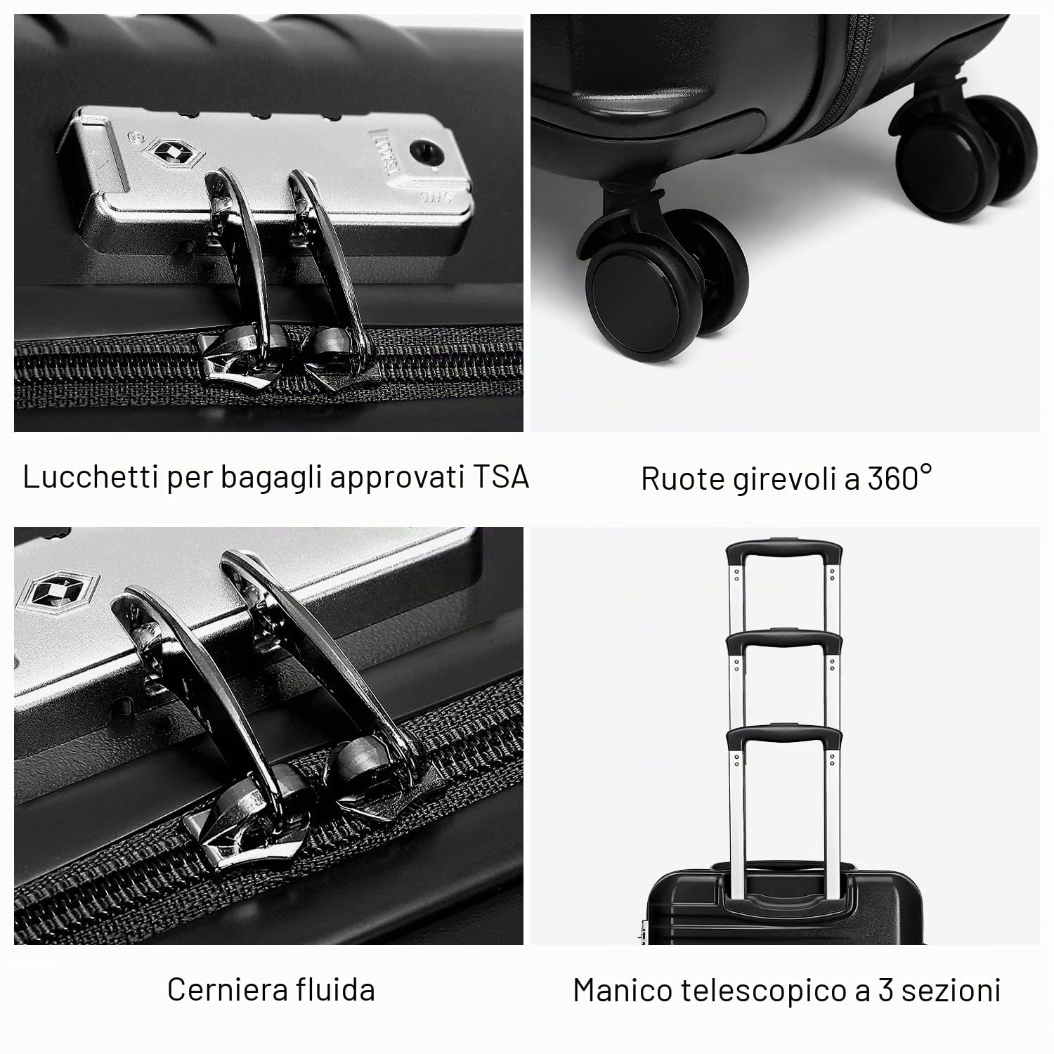 British Traveller Valigia Trolley Rigida Bagaglio a Mano da Viaggio ABS+PC Leggero con TSA Lucchetto (54cm,Nero)