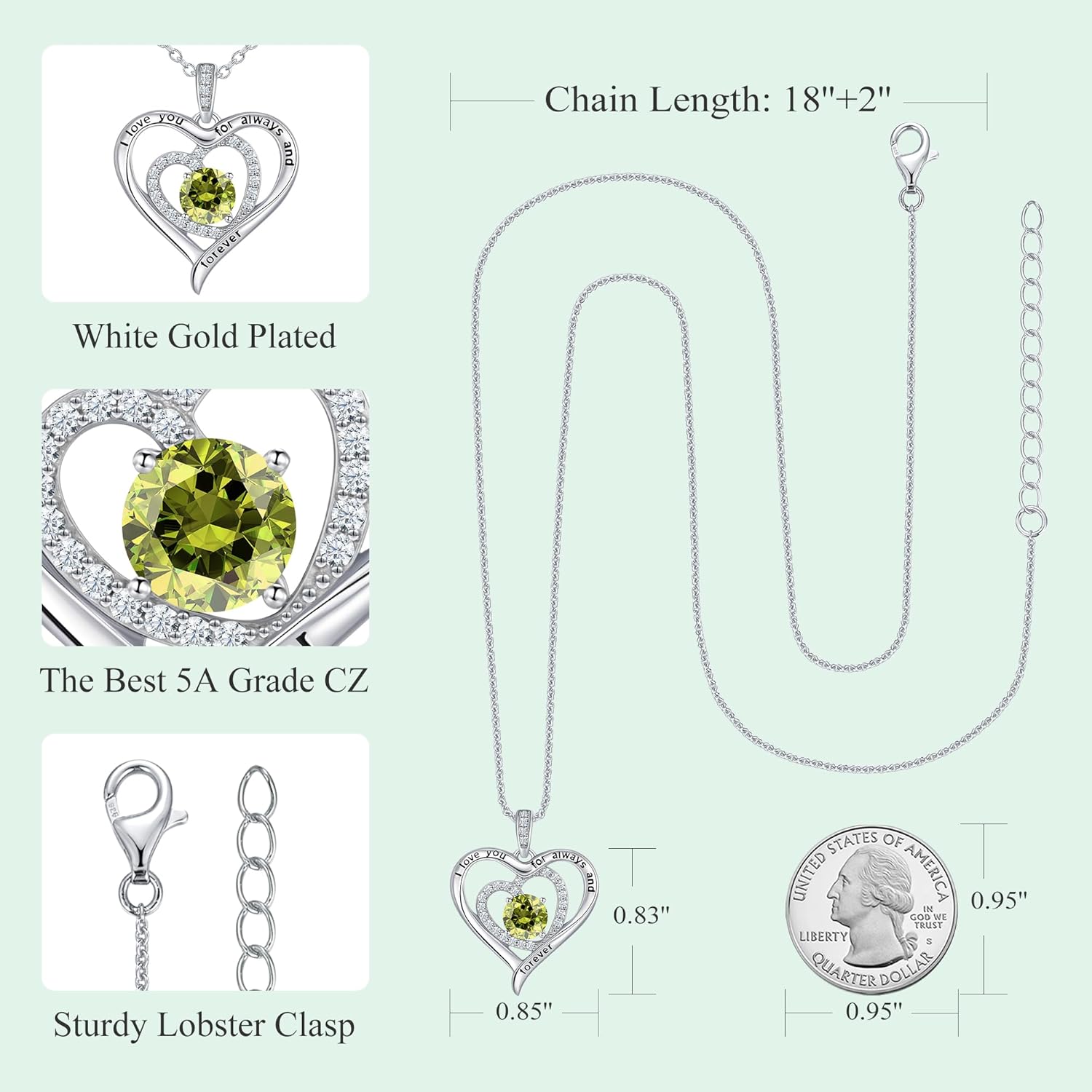 S925 Sterling Silver Necklace for Women, Valentines Day Gifts for Her, Love Heart Birthstone Necklaces for Women, Wife Jewelry, Mom Birthday Valentines Mothers Day Gifts, Girlfriend Necklaces, Daughter Heart Jewel, Anniversary for Her - Image 6