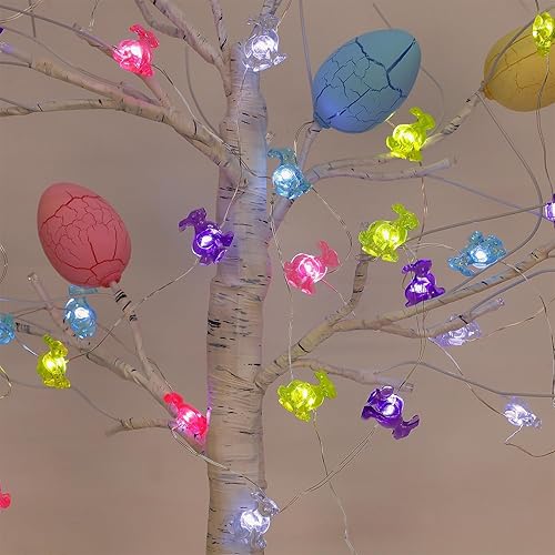 Miniatura 3 de Guirnalda de luces de Pascua, 50 luces LED de 16 pies, cada conejo colorido funciona con pilas, luces en forma de conejo para interiores y