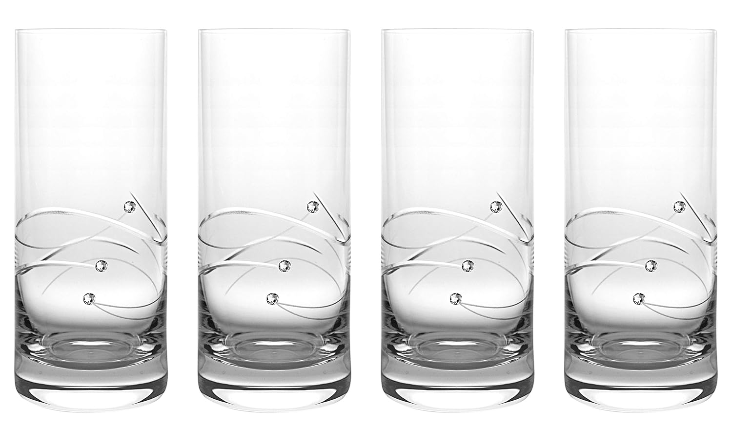 Barski - Handmade Glass - Sparkle - Highball Glass - Decorated with Real Crystal Diamonds - 14 oz