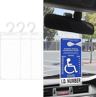 4 Pack Handicap Placard Holder – Durable Hanging Sleeve for Parking Permit Display, Clear Protective Cover for Auto Mirror Use