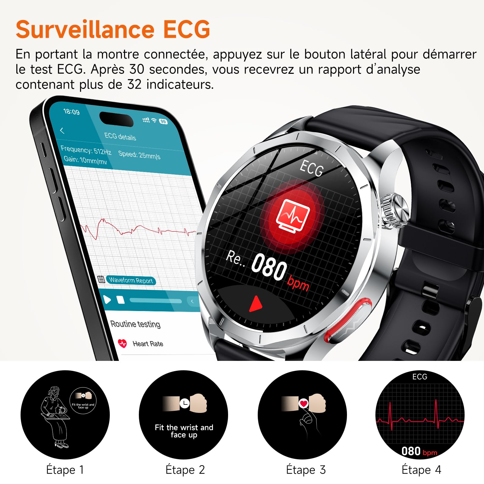 2026 Nouv’ Montre Connectée Homme avec ECG+HRV/Pressιon artérιelle/IMC | 1,43" AMOLED Smartwatch avec Fonction SOS,24/7 Fréquence Cardiaque/SpO2/Sommeil Monitor, IP68 pour Android/iOS