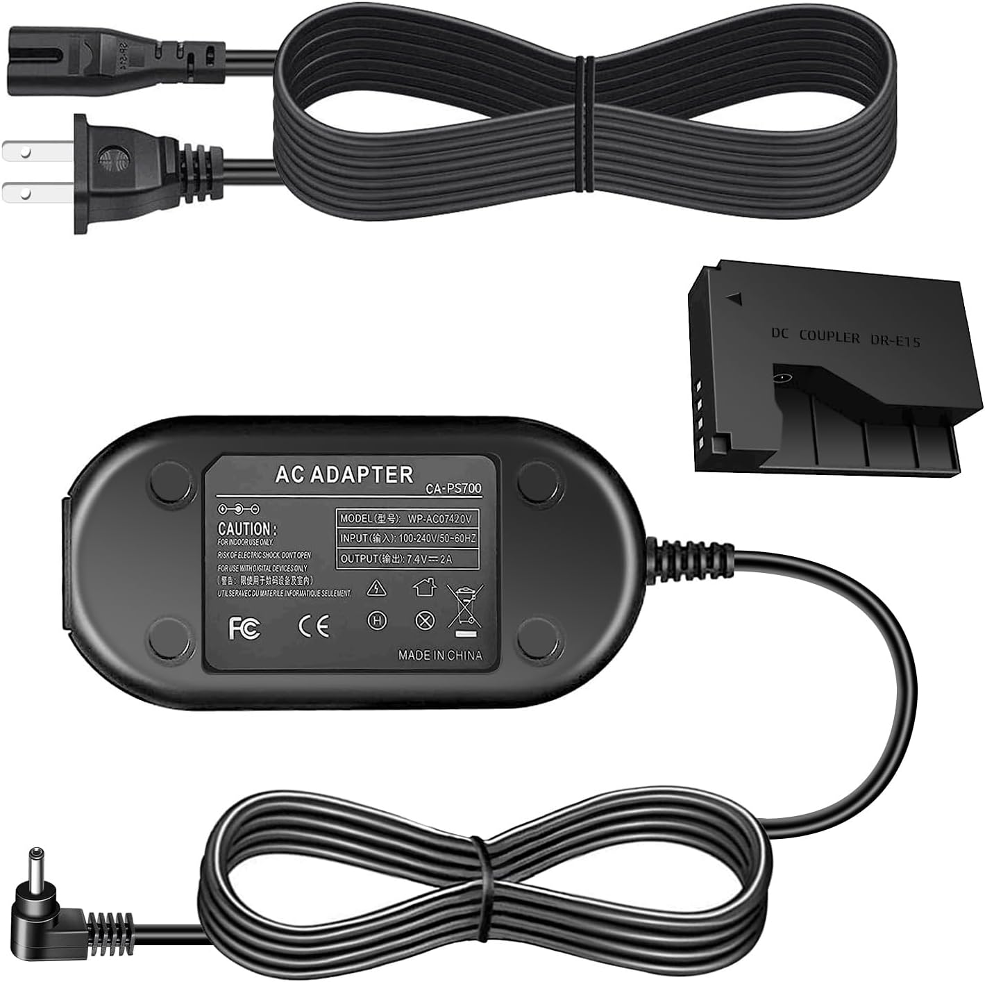 TKDY ACK-E15 AC Power Adapter, LP-E12 Dummy Battery, DR-E15 DC Coupler Charger Kit, fit for Canon EOS Rebel SL1 / 100D / Kiss X7, PowerShot SX70 HS Cameras.