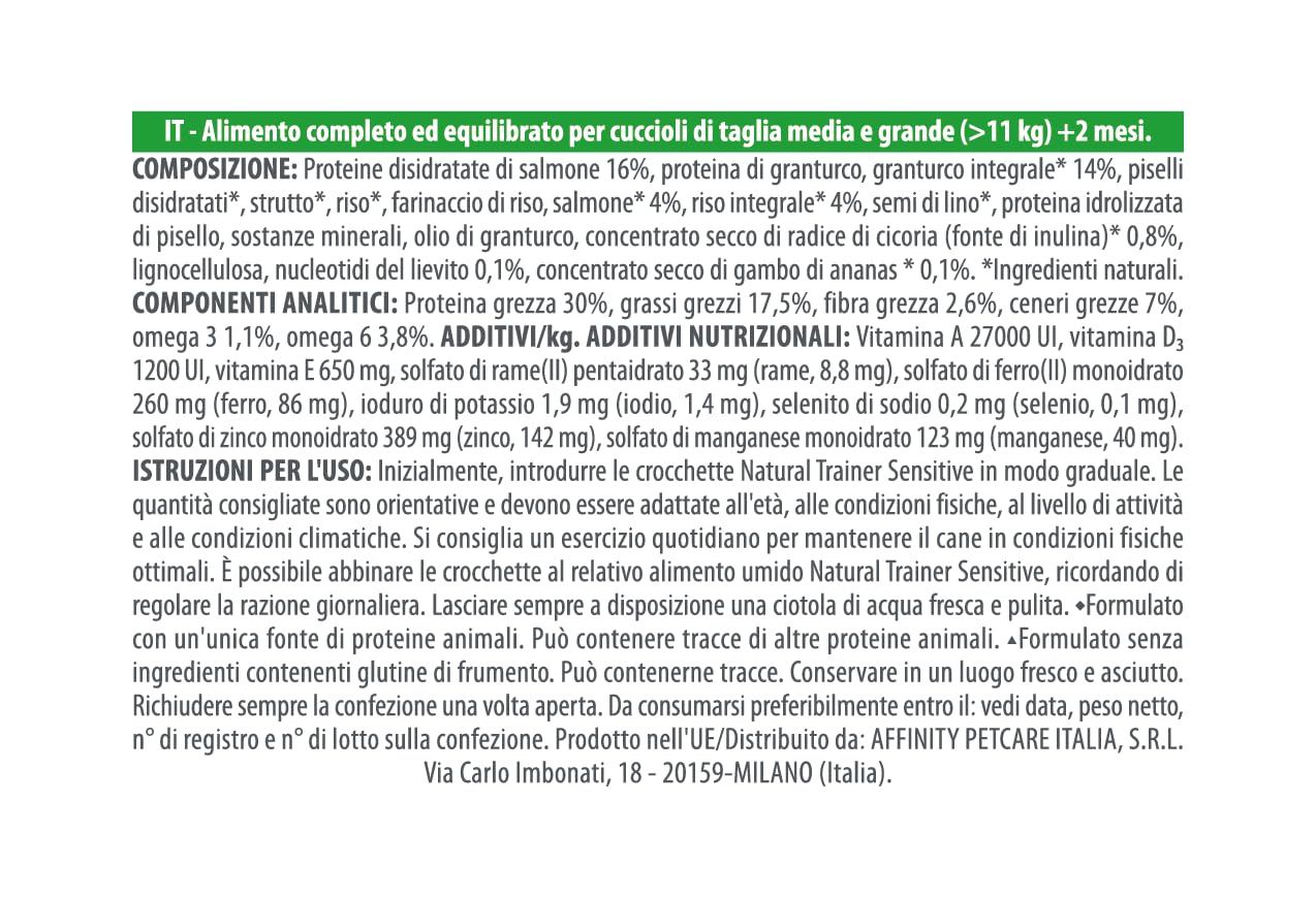 Natural Trainer Sensitive No Gluten Cibo per Cani Puppy&Junior con Salmone 12kg