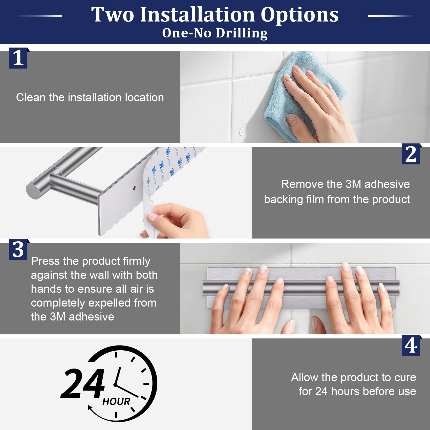 Brushed Nickel Toilet Paper Holder - Adhesive or Screw Mount -4