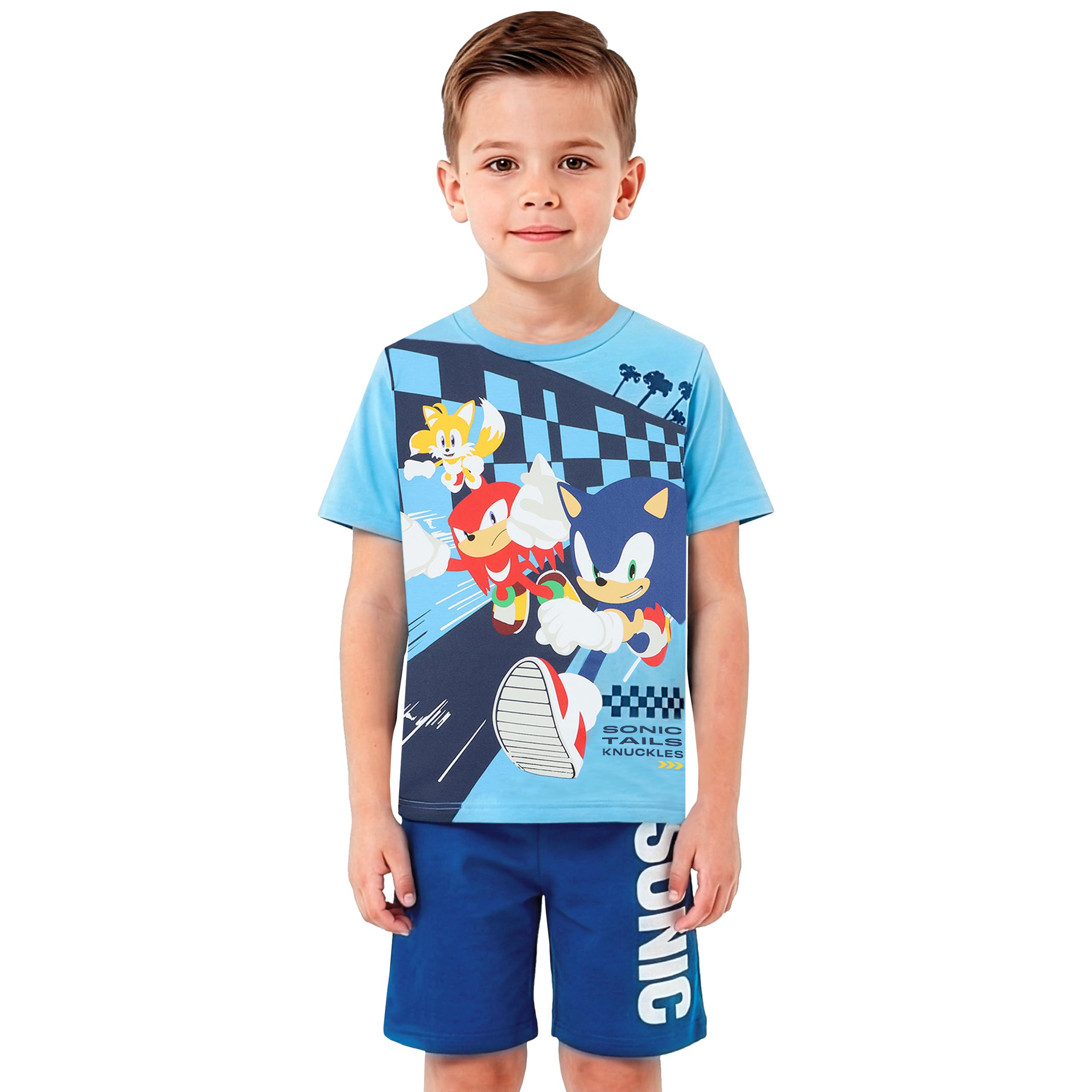 Sonic The Hedgehog Pyjama Kinder, Schlafanzug Kinder Jungen Kurzarm Set Mit Sonic Und Knuckles, Schlafanzug Für Jungen