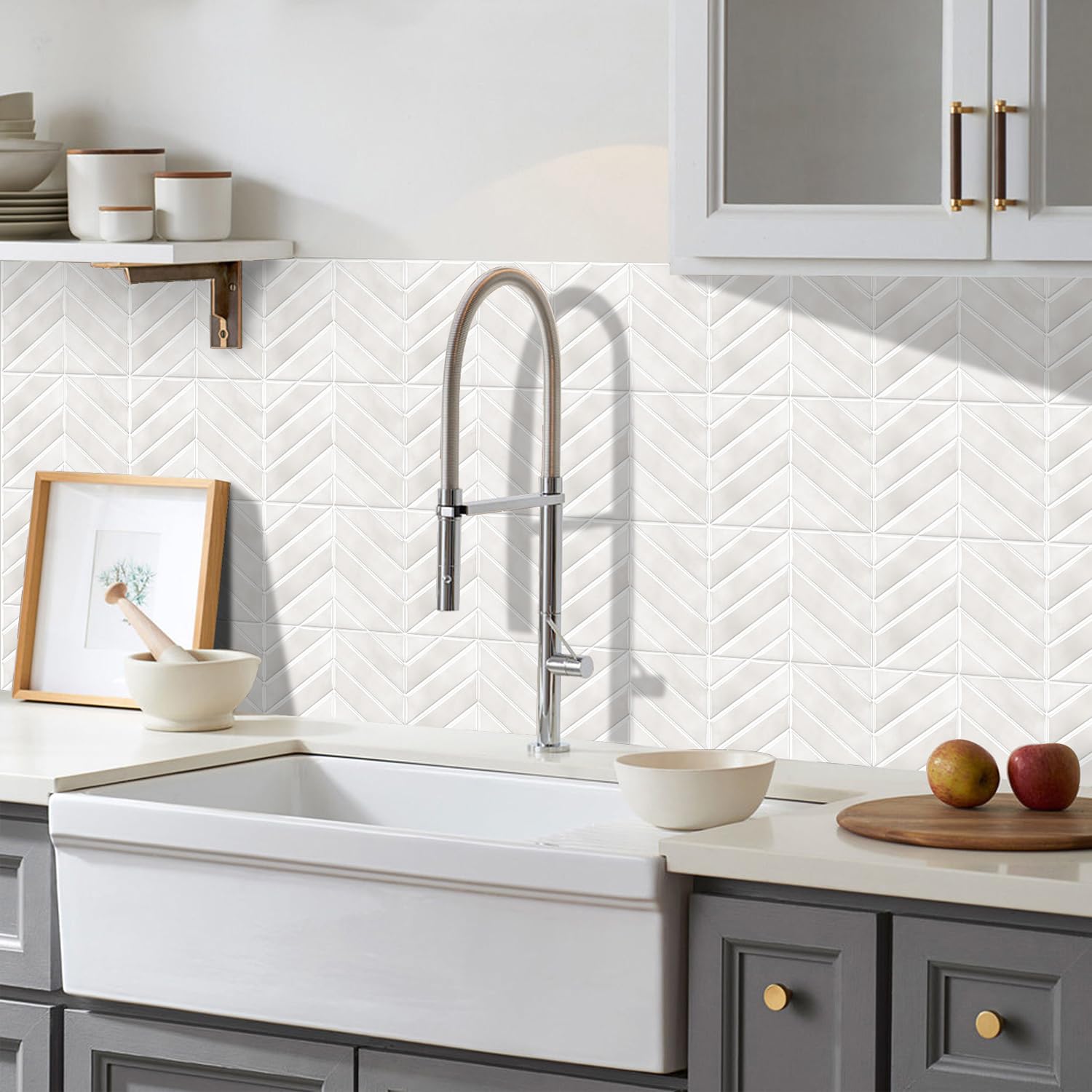Alwayspon Adhesivos de pared de vinilo 3D, 23 x 29 cm x 10 unidades, color crema, patrón de espiga, autoadhesivo, impermeable, protección contra salpicaduras, adhesivos para cocina, baño, pared