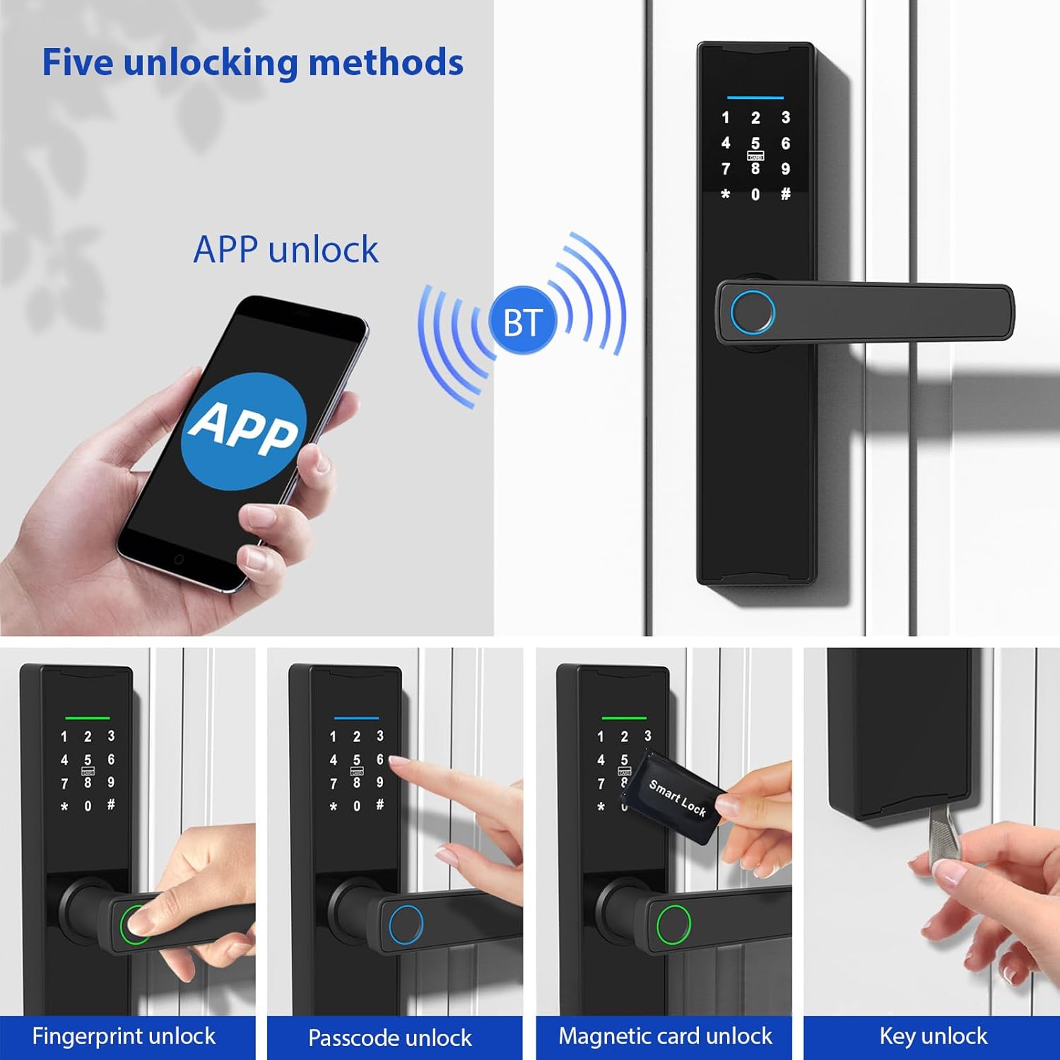 WiFi Smart Lock, Tuya Smart Fingerprint Lock, Door Lock Keypad, Door Lock with Handle Fingerprint Electronic Deadbolt, Smart Door Lock Compatible with Tuya APP for 38-55mm Thickness Home Door
