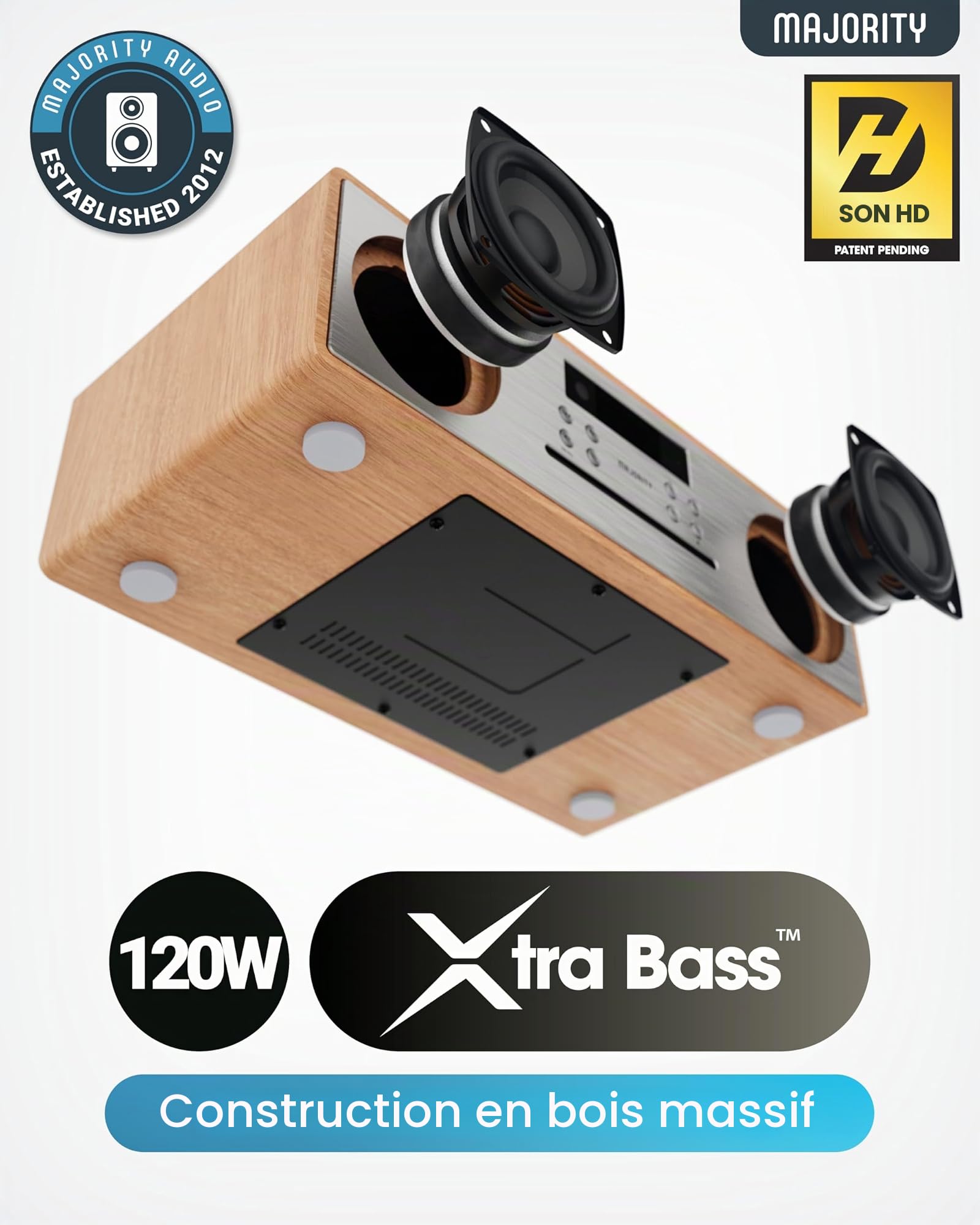 Majority Oakington DAB/DAB+ Radio FM numérique sans fil compacte avec Bluetooth, lecteur CD, système de haut-parleurs stéréo Hi-Fi, télécommande, chargement USB et lecteur MP3