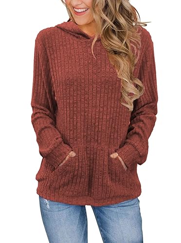 Womens Long Sleeve Shirts Kangaroo Pocket Fashion Hoodies Fall Pullover