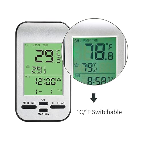 Miniatura 2 de Termómetro solar inalámbrico para piscina para piscinas interiores al aire libre, spas, jacuzzis, estanques, medidor de temperatura flotante digital