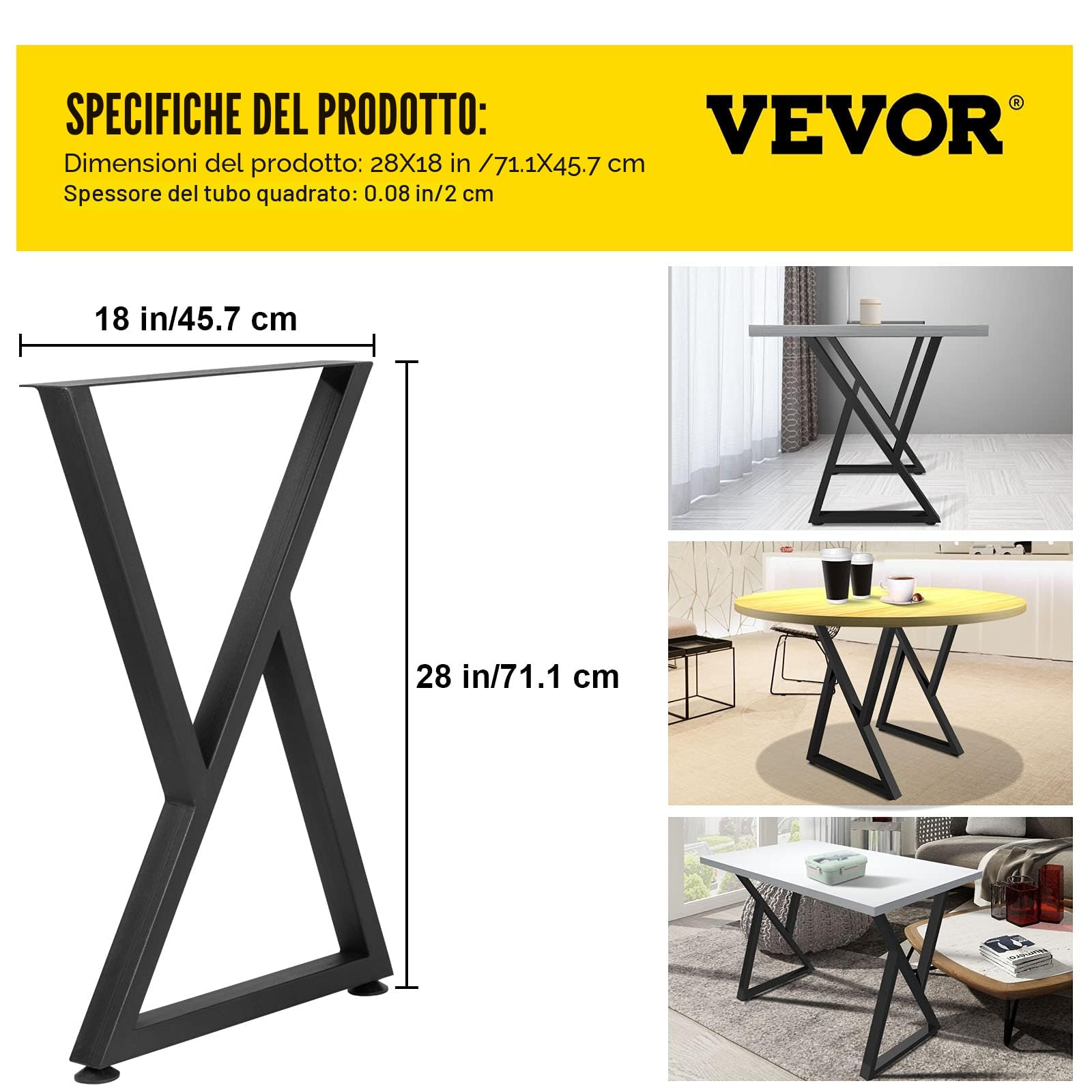 VEVOR Gambe da tavolo, 71,1 x 45,7 cm, set da 2 pezzi, gambe robuste per panca a forma di Z in metallo, struttura in ferro battuto, mobili fai da te per tavolo da pranzo con protezioni in gomma,