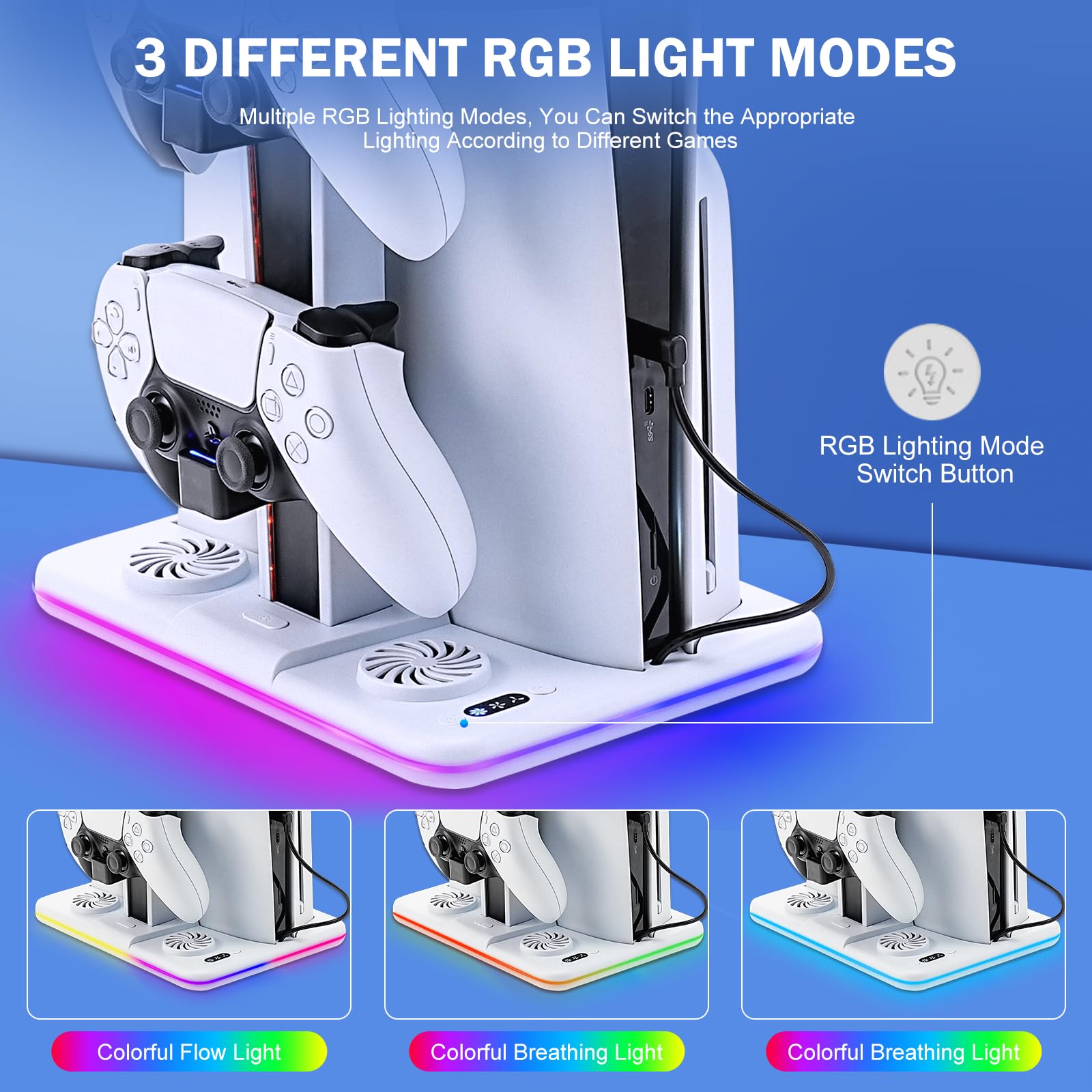 Supporto PS5 Slim con Ventola di Raffreddamento PS5 Slim Stazione di Raffreddamento Supporto con Controller di Ricarica Supporto per Cuffie Luce RGB per PlayStation5 Slim Digital e Disc Edition
