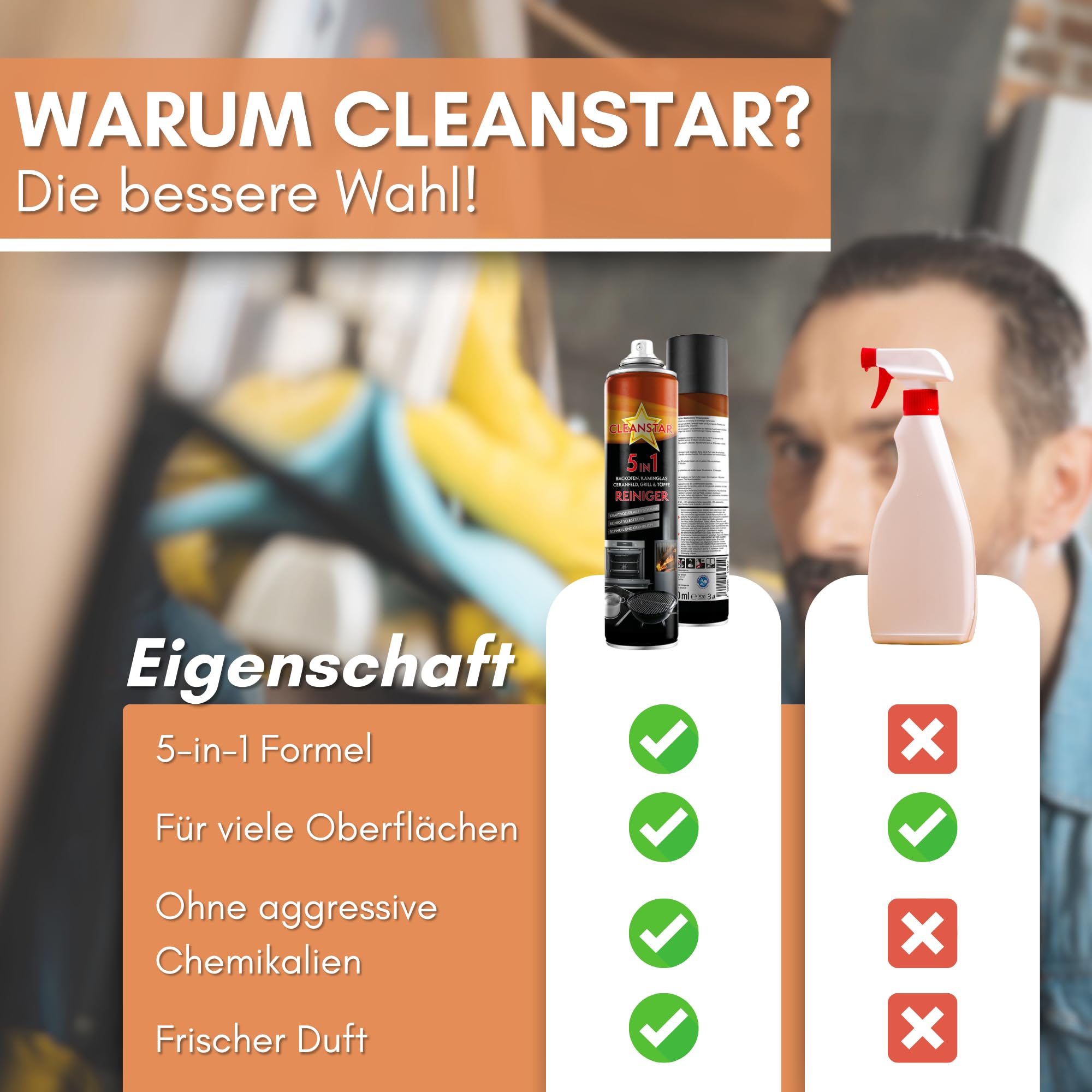 CLEANSTAR je 400ml Kaminscheibenreiniger Spray für Kamin & Ofen Reinigung - 5 in 1 Aktivschaum Kaminglas-Reiniger extra stark gegen Ruß & Schmutz - Kaminofen Glasreiniger (10)