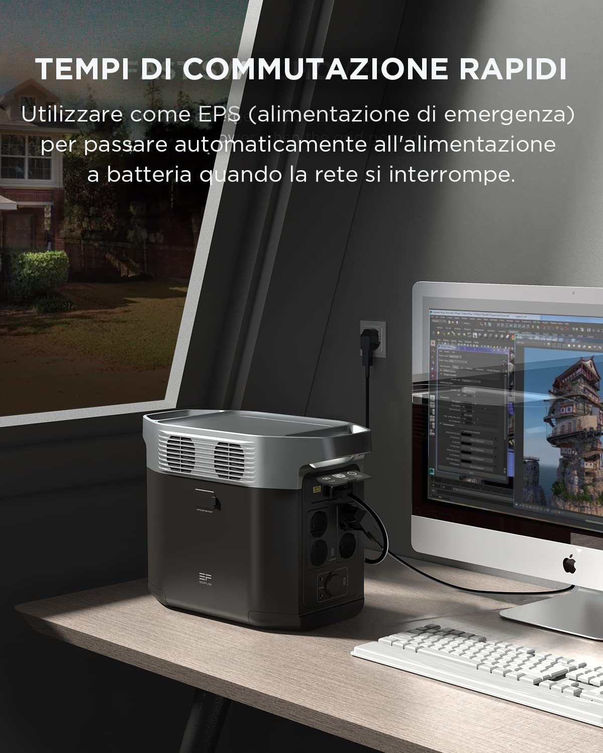 Centrale Elettrica Portatile EcoFlow DELTA 2 con cavo XT60i, batteria LFP, ricarica rapida, generatore solare per alimentazione domestica di emergenza, campeggio e camper