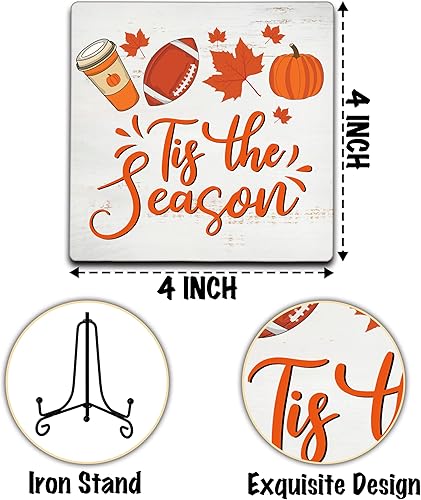Miniatura 2 de Decoración de otoño, regalos de Acción de Gracias para mujeres y hombres, placa de madera de calabaza de fútbol de otoño con soporte, decoración del