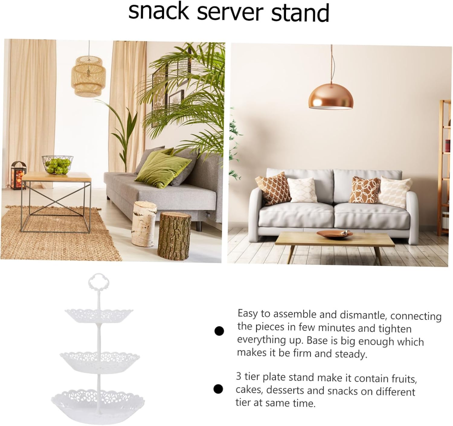 Fruit Plate Stand Plastic 26x40cm White Three Tier for Party