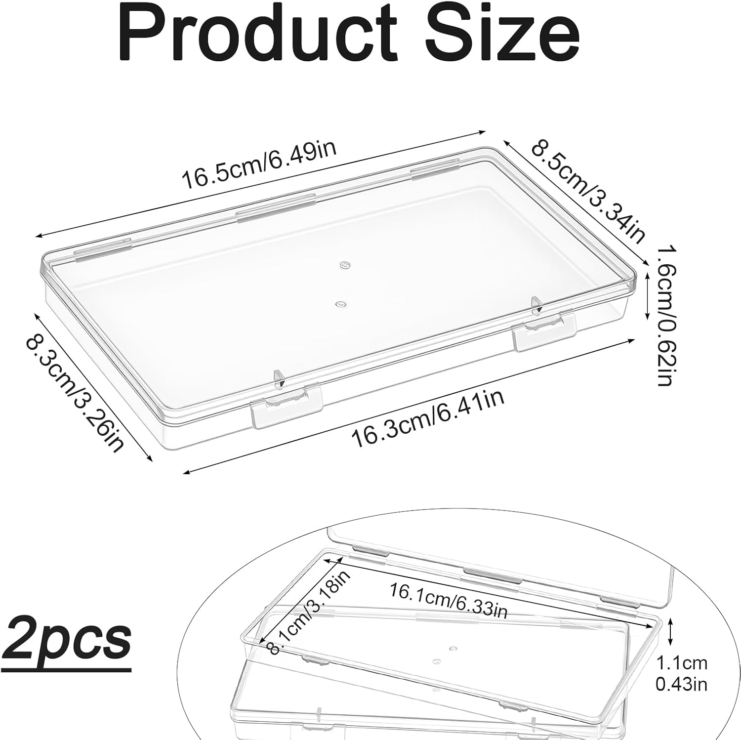 2pcs Small Plastic Case, Clear Plastic Storage Boxes with Hinged Lid