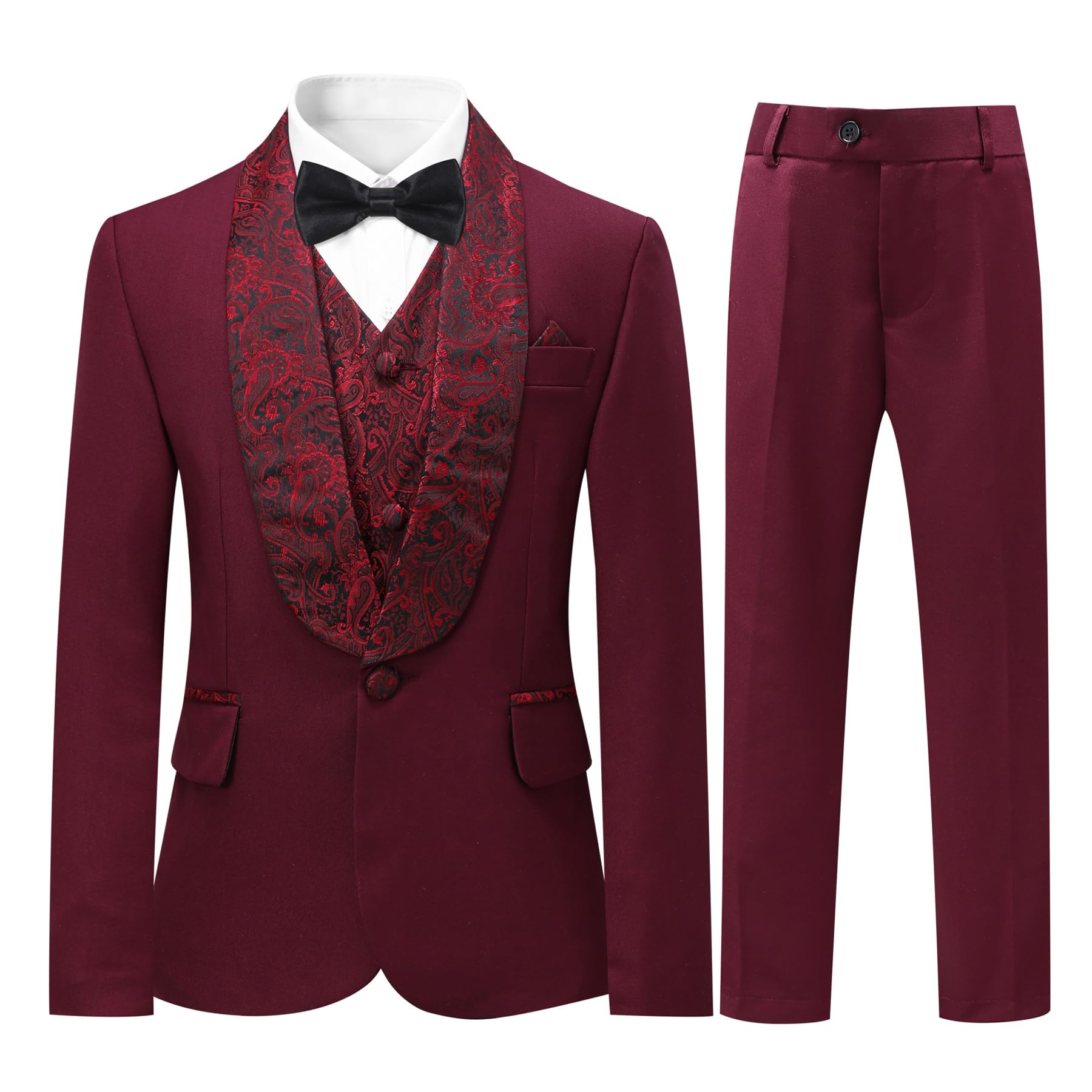 Sliktaa 3 Teilige Klassische Slim-Fit Hochzeits Jerseyjacke Hose und Weste Für Jungen