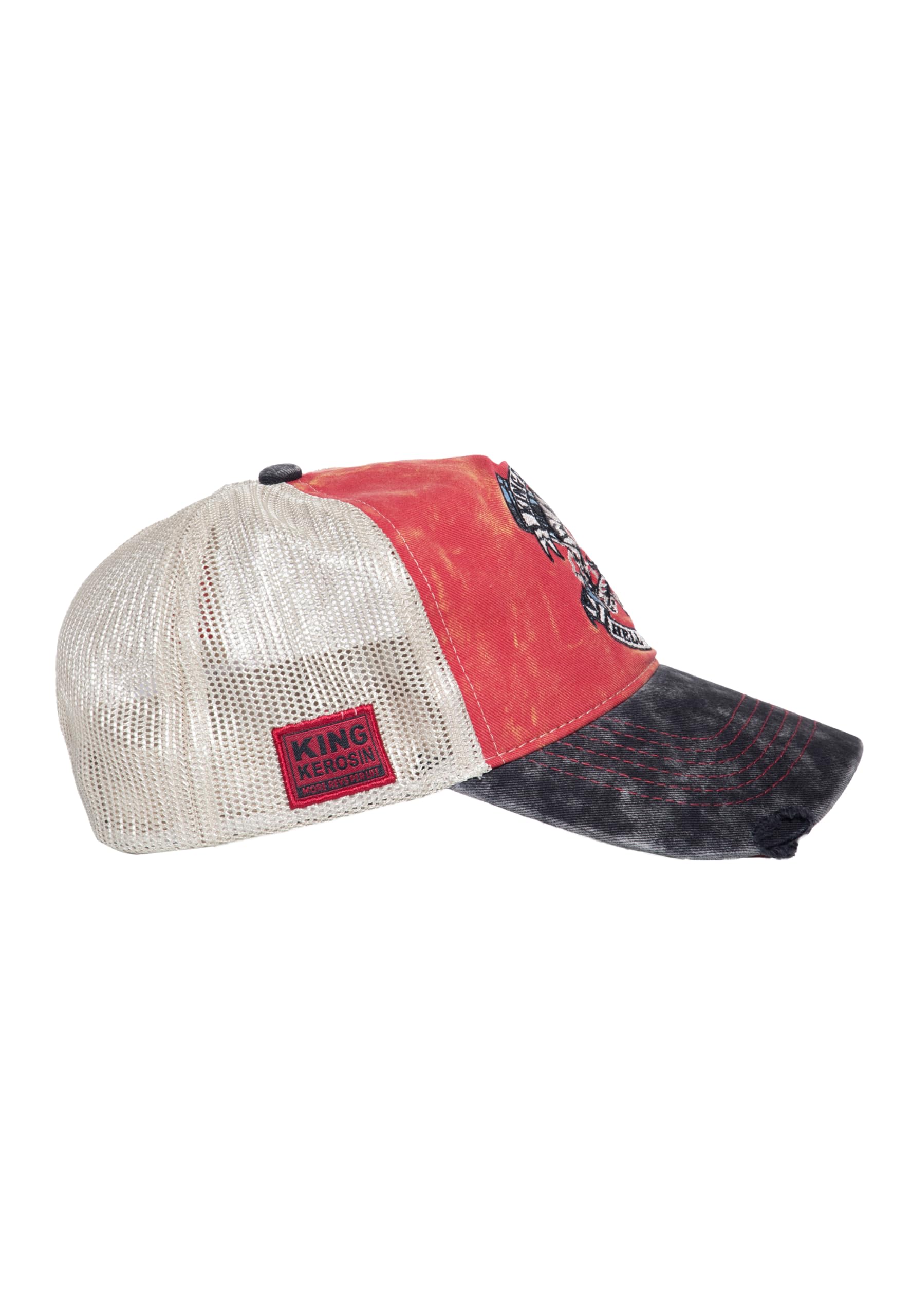 King Kerosin Męska czapka z daszkiem · czapka z daszkiem · siateczka · Snapback · Vintage · Retro · siatka · Devil · Biker · Motocykl · Used Look · Patch · Haft Diabeł · Rock · Hell Chapter
