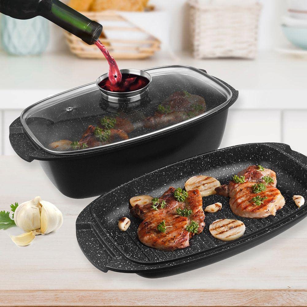 orion group Granitowa brytfanna z powłoką granitową, garnek do duszenia z pokrywką, patelnia grillowa 3 w 1 Grande 5 l