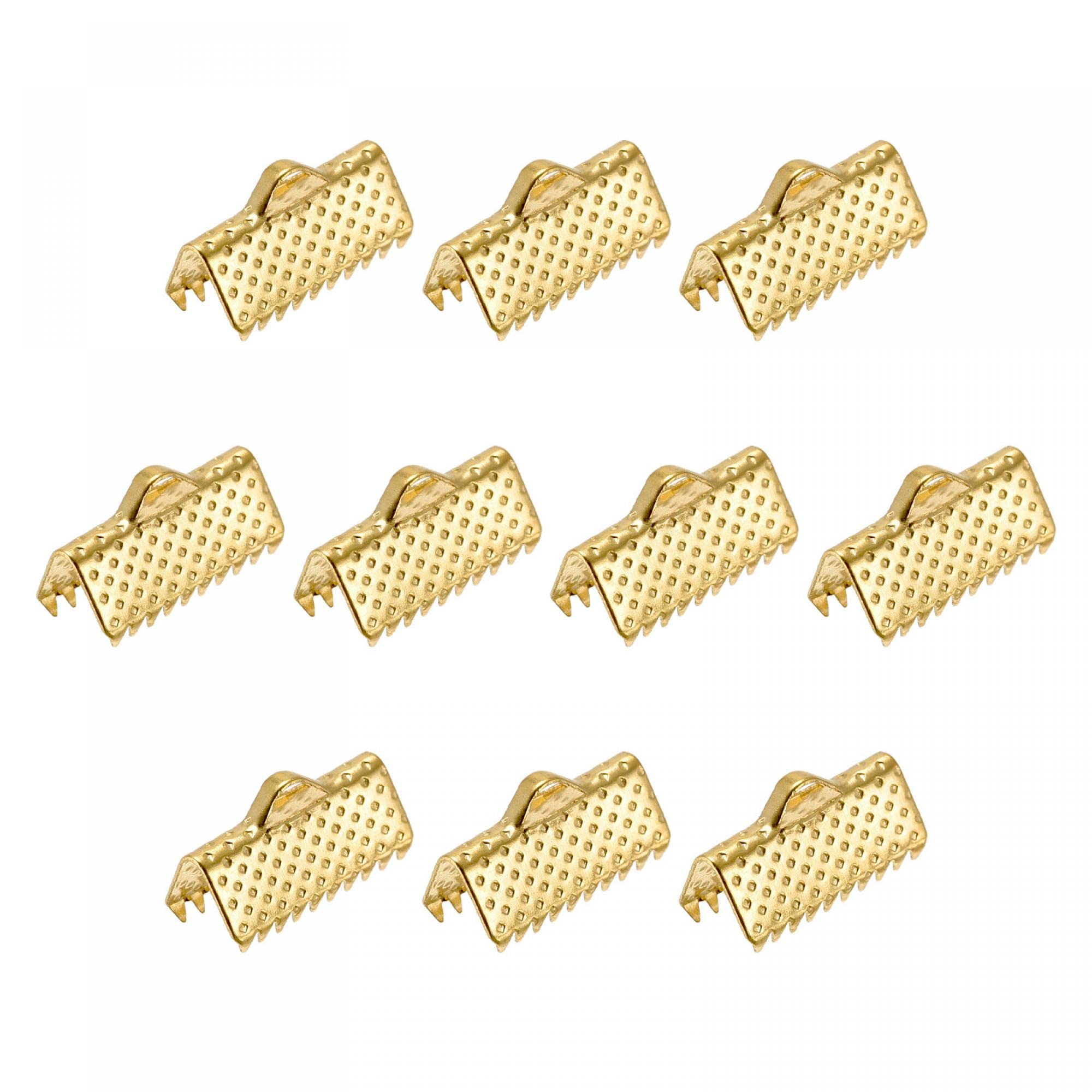 sourcing map 200Pcs Ribbon Crimp Clamp Ends, 13mm Bookmark Pinch Cord End Clasps for DIY Craft Making, Gold Tone