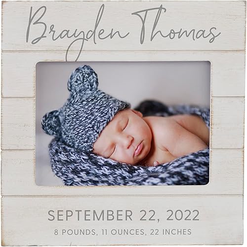 Miniatura 6 de Personalization Universe Marco de fotos personalizado simple y dulce para bebé, marco vertical de 4 x 6 pulgadas, marco de fotos de madera rústica