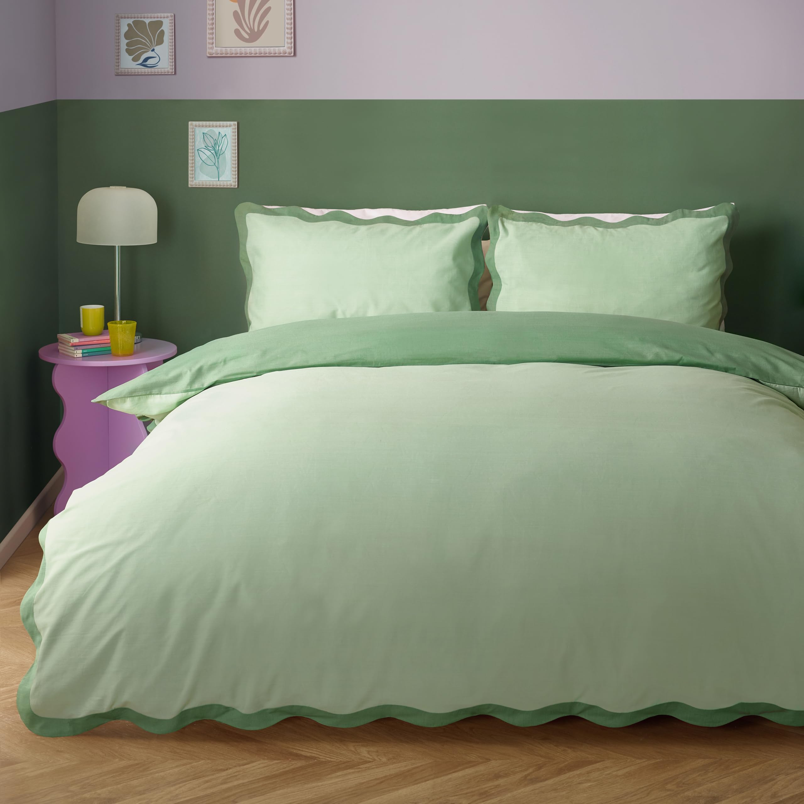 Furn Green Wiggle Scallop Duvet Cover Set In | Size: Super King