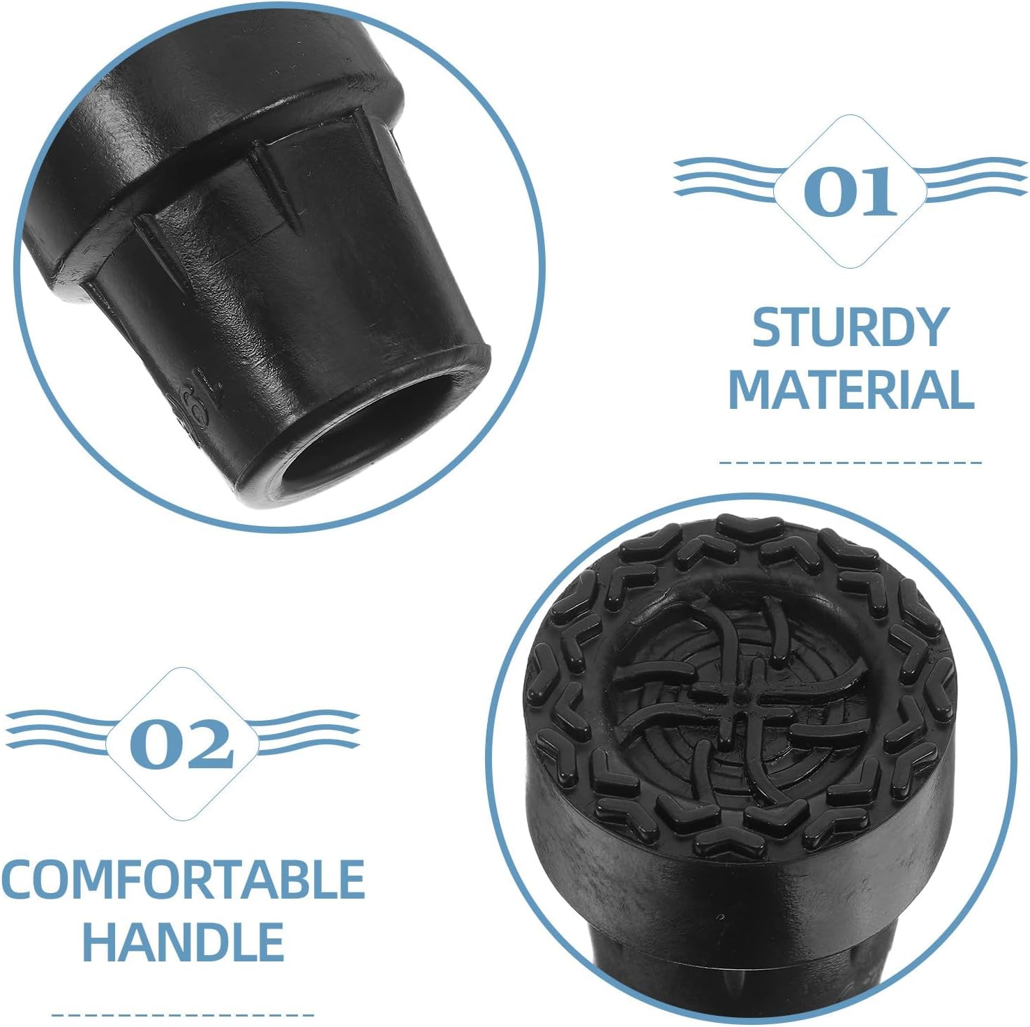 10pcs Black Rubber Cane Tips Replacement Walking Stick Ends Anti-Slip Sturdy Crutch Feet for Seniors Mobility Aid Accessories