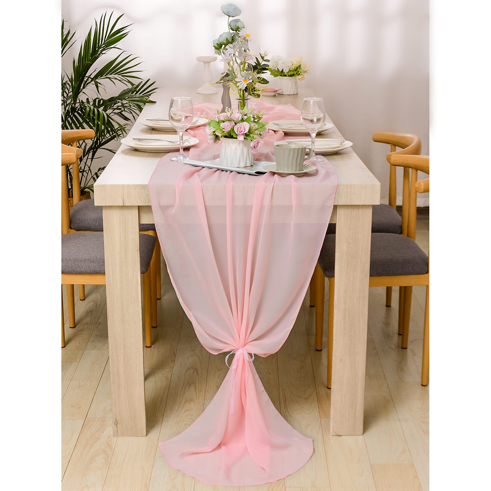 AHHFSMEI Blushing Pink Chiffon Table Runner 10FT 29x120 Inches Romantic Wedding Table Runner for Bridal Shower Birthday Banquet Party Decoration