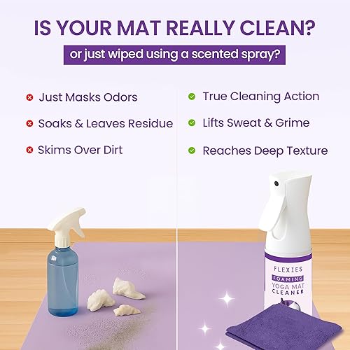 Vista 2 de Kit de limpieza de esterilla de yoga – Spray de esterilla de yoga a base de espuma con cepillo suave y paño de microfibra Esenciales de yoga sin