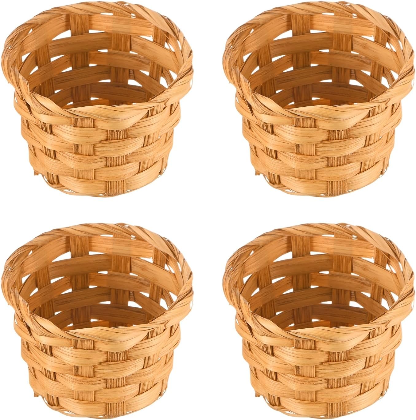 M METERXITY 4-Pack Small Woven Baskets, 2.5 x 3.2 Inch Bamboo Mini Woven Storage Basket Small Desktop Organizer for Home/DIY Crafts/Table/Party/Wedding/Flower [Brown]