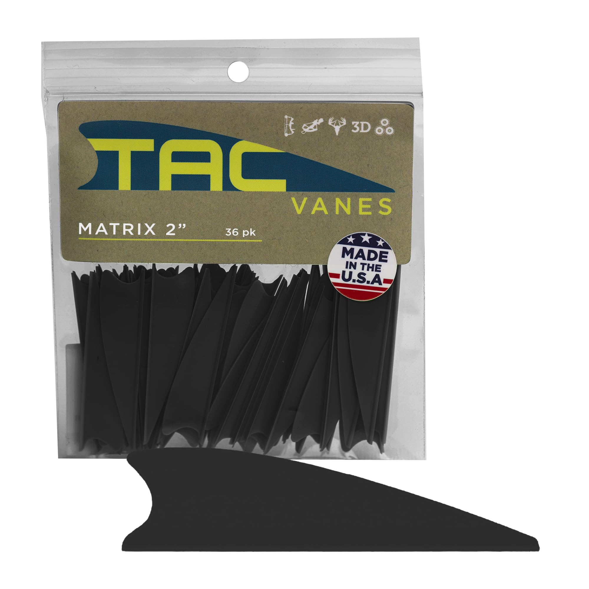 TAC Vanes 2" Matrix Shield Cut Vanes, Black Vanes, Pack of 36, Vanes for Archery Bowhunting and Recreational Shooting