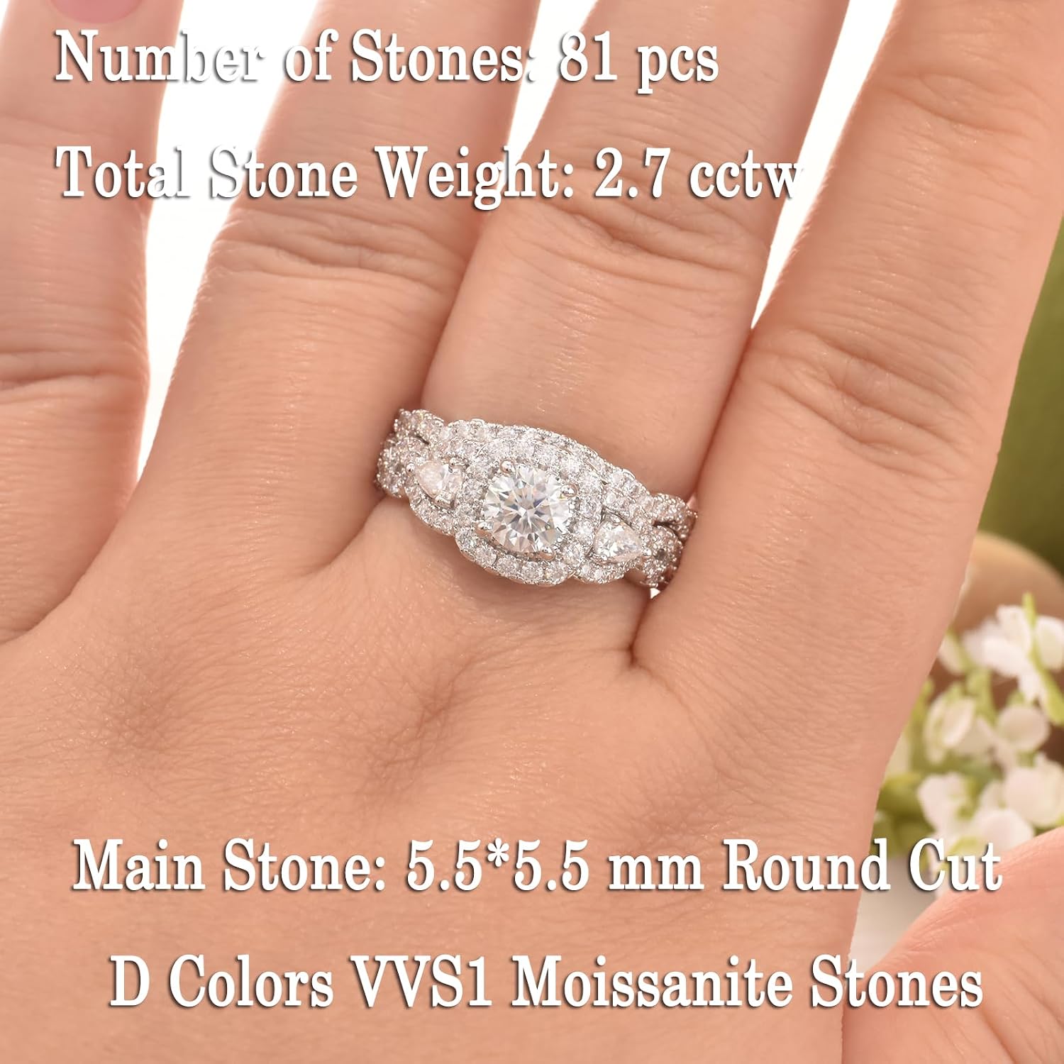 Newshe Jewellery Cubic Zirconia Engagement Wedding Ring Set For Women Blue Sahhpire Bridal Round Pear White Size