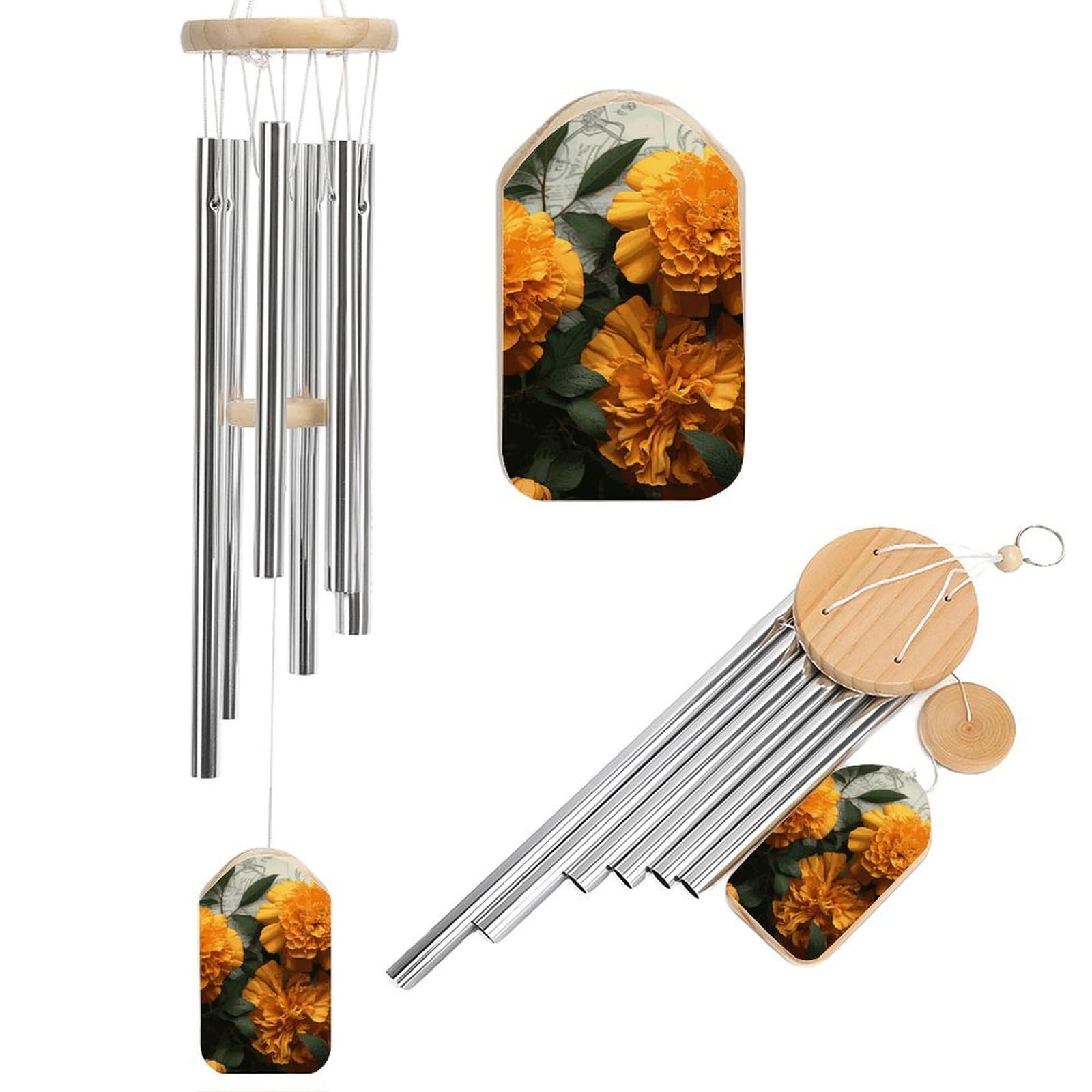 Marigold Wind Chimes, Soothing Melodic Memorial Windchimes Soothing Melody Wind Chime Handcrafted Hanging Decoration for Home Garden Balcony Courtyard Decor