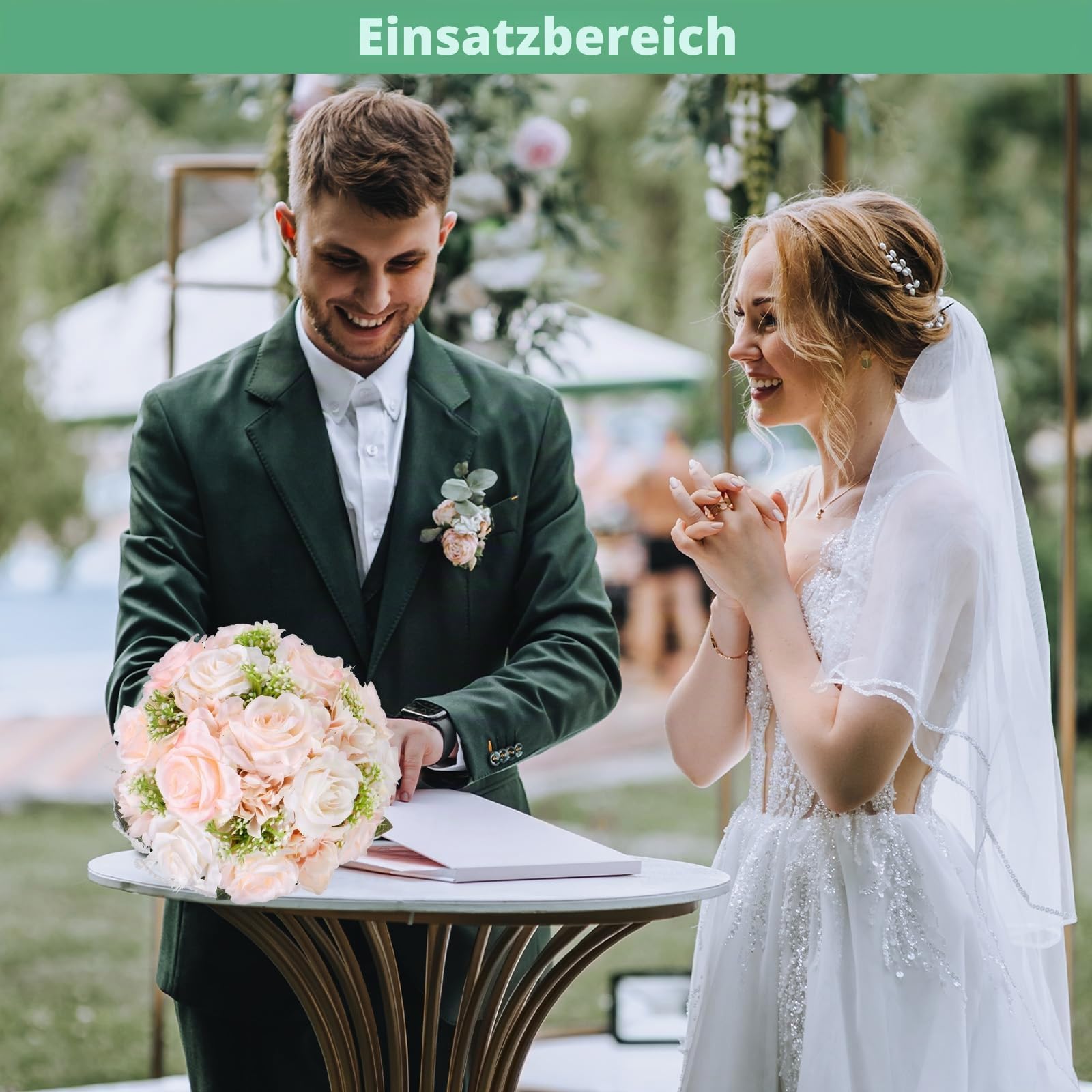 M METERXITY Brautsträuße für die Braut, künstlicher Blumenstrauß für Hochzeit Brautsträuße für Braut/Brautjungfer, Sträuße mit Seidenband [Champagner]