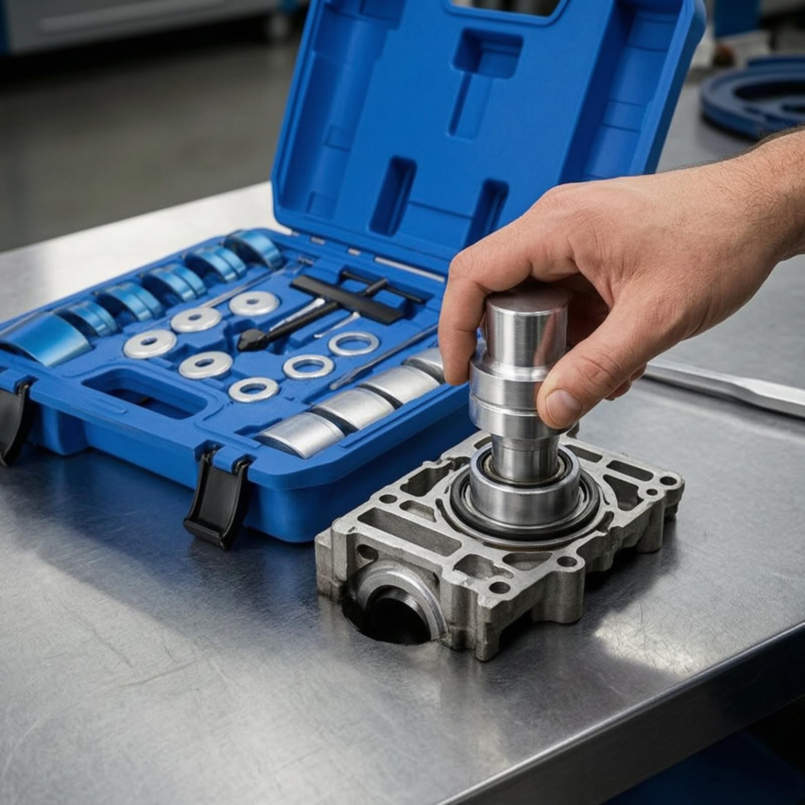 Instalador de Sello de Motor Kit Instalador de Reten Eje Cigüeñal Herramienta de Montaje con Barra Presión Uniforme Acero 45 con Caja Rígida Adecuado