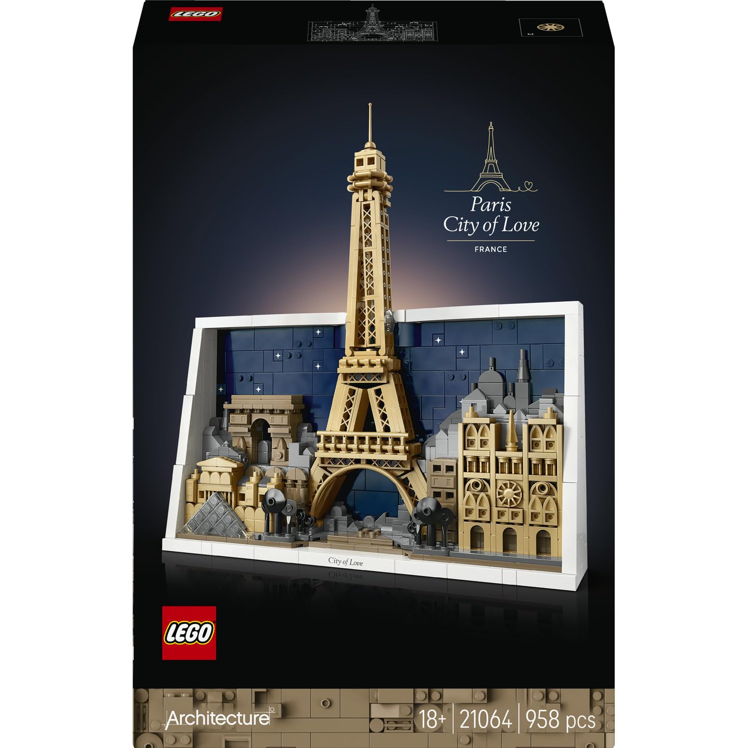 LEGO Architecture Paris – City of Love 21064 | Set for Adults, 3D Home Decor Wall Art, DIY Miniature Model, Iconic Parisian Landmarks, Gift Idea, 958 Pieces