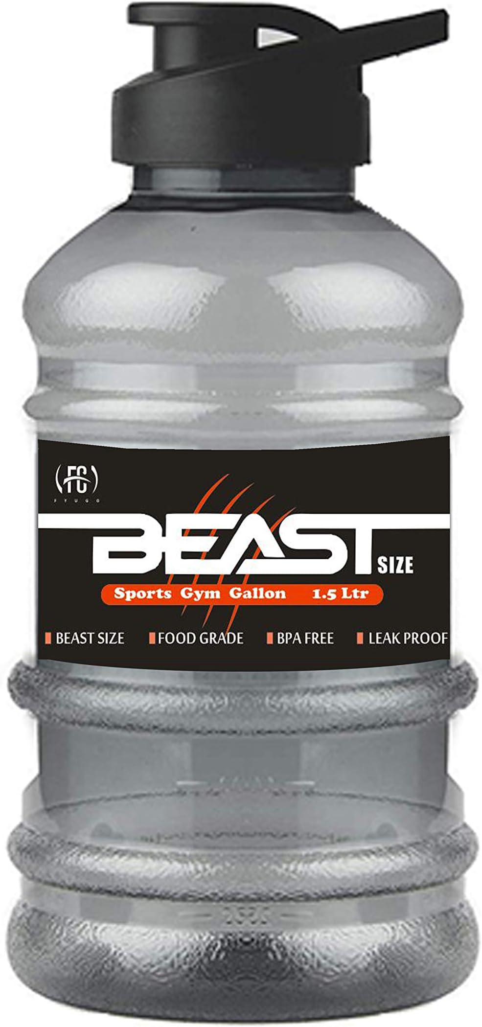 Fyugo Sports Gallon Plastic Water Bottle 1.5L with Mixer Ball and Strainer | BPA Free (Transparent Black)