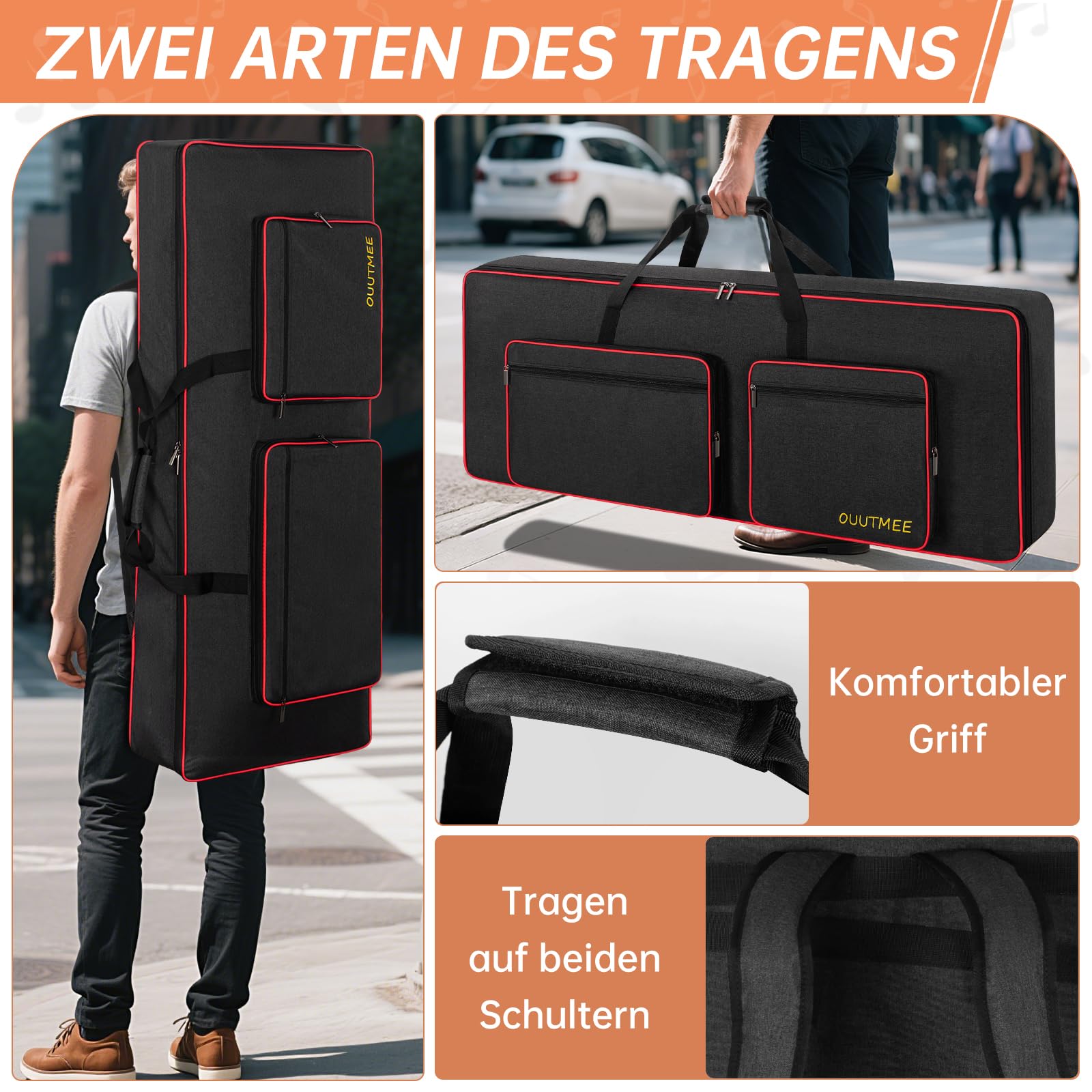 OUOUOUTMEE Custodia per tastiera elettronica 76 tasti, tessuto Oxford 600D, nero, impermeabile, 10 mm bordo, quattro protezioni angolari
