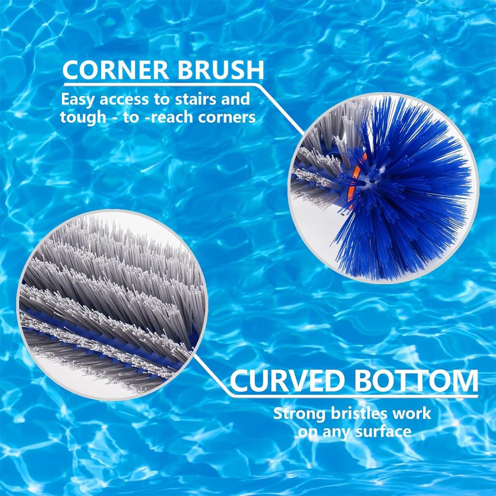 Poolbürste mit Stiel 230cm, Pool Reinigung Bürste 45cm, Poolbesen mit Längenverstellbarer Edelstahlstange, Pool Cleaning Brush mit Teleskopstange, Pool Bürsten Set für Pool Reinigung