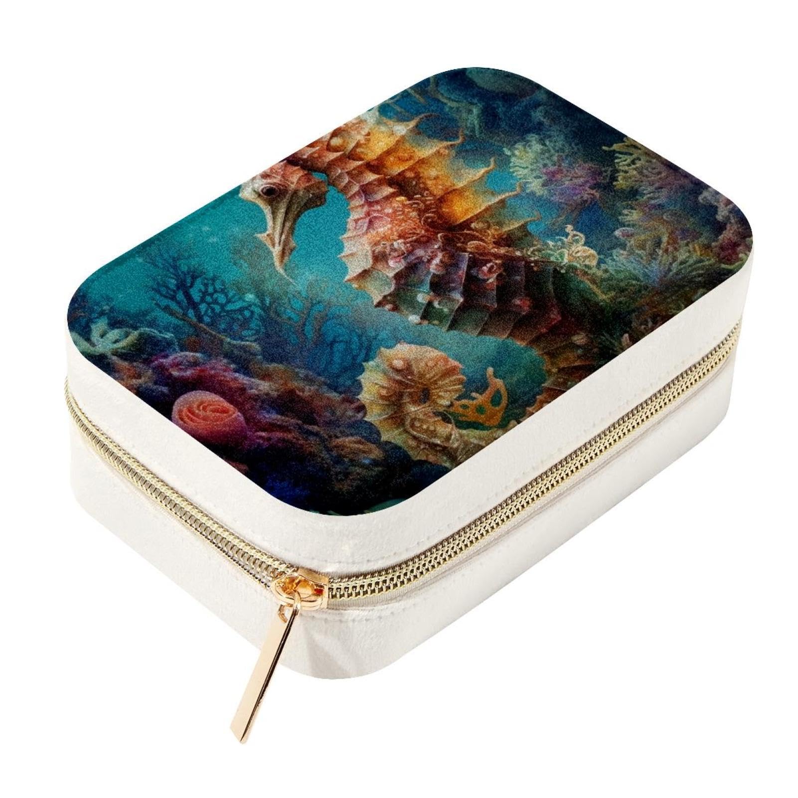Boîte de rangement en velours Seahorse avec fermeture éclair en métal