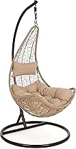 Hindoro Rattan Single Seater Balcony Swing Chair with Stand and Cushion, Beige
