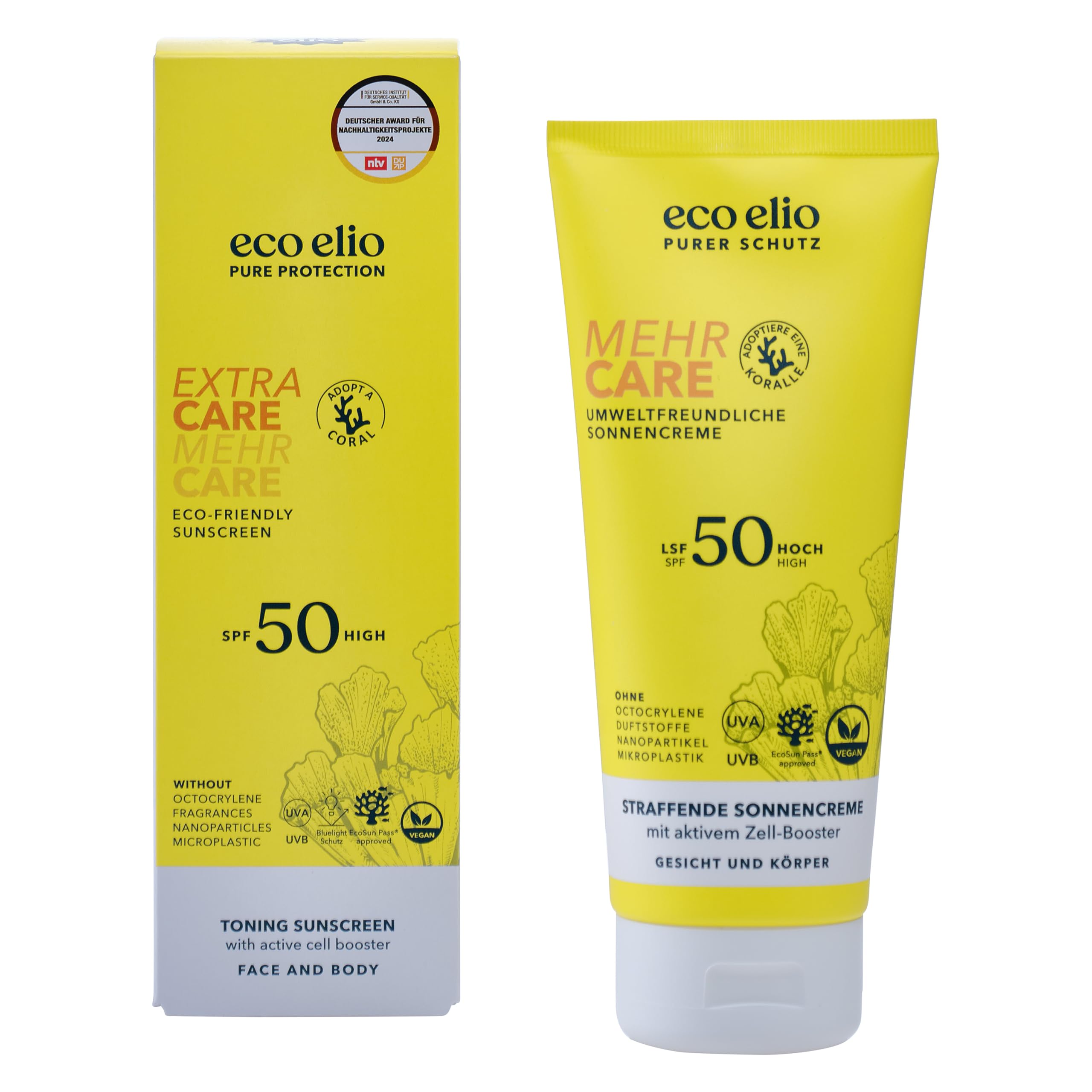 eco Elio SPF 50 Sustainable Sun Cream - Extra Care Without Octocrylene and Microplastics - Face and Body Sunscreen 200ml - Fragrance-Free