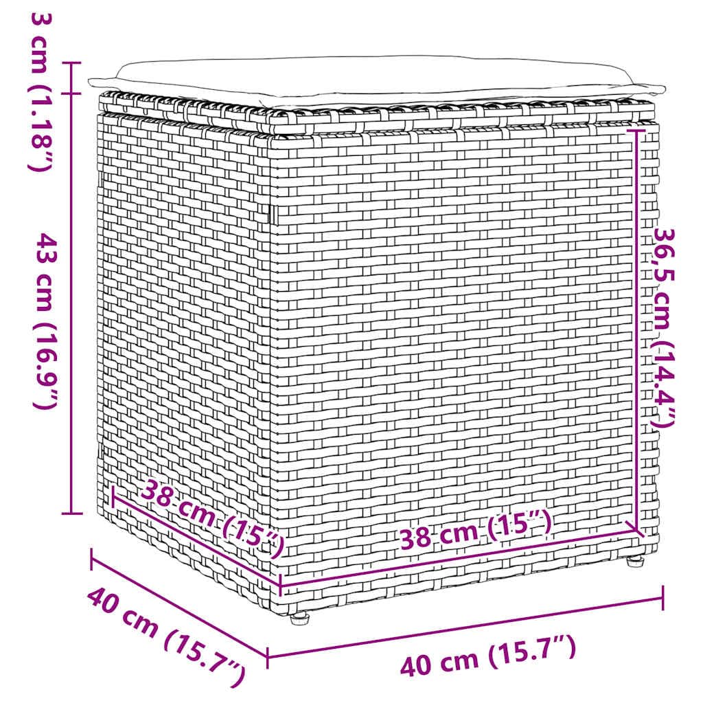 vidaXL Taburetes de jardín con Cojines 2 uds Gris 40x40x43 cm, Asiento de jardín, Asientos al Aire Libre, Taburete de Cubo, Asientos de jardín