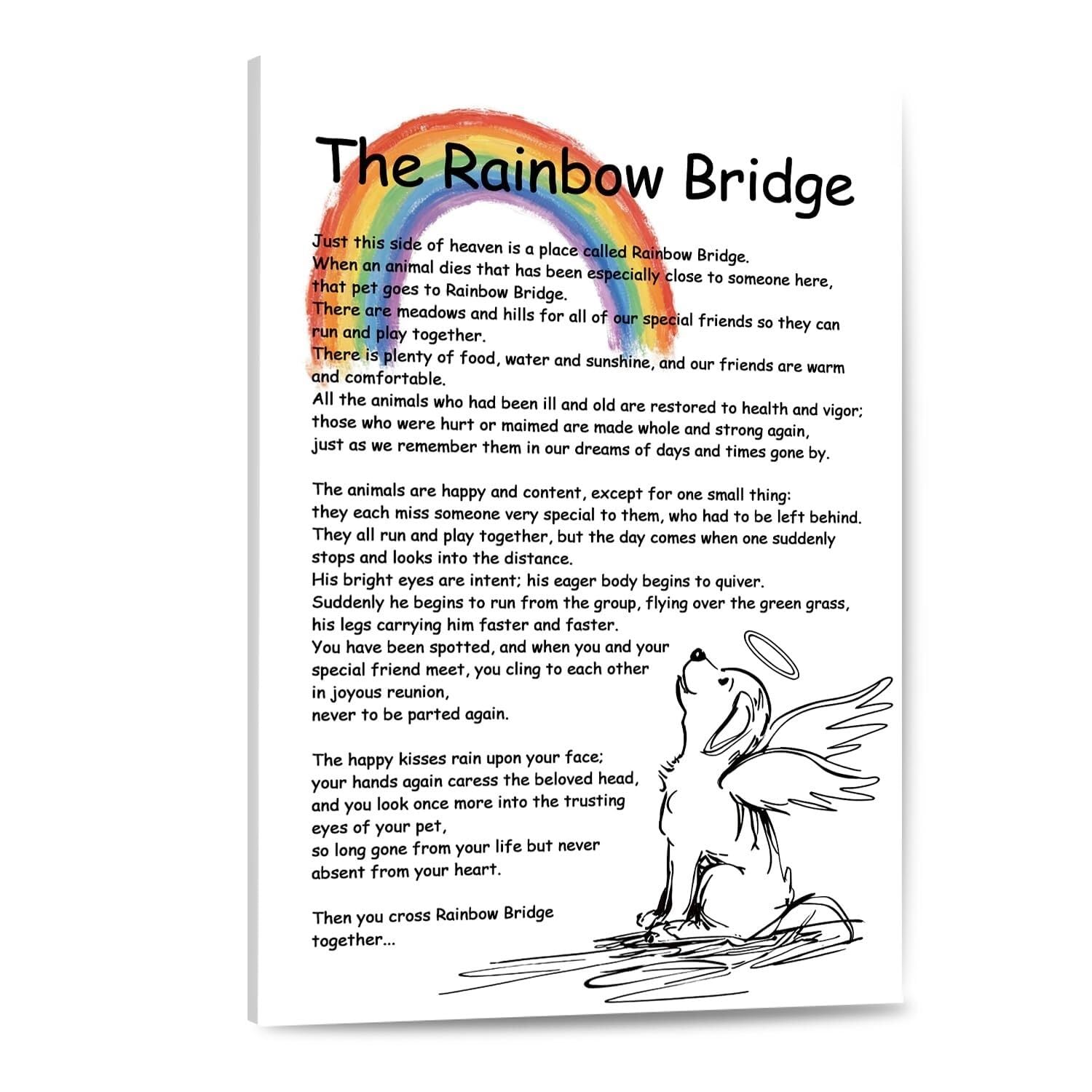 TAMDDBPJD Rainbow Bridge Poem and Quotes Canvas Print - Memorial Wall-Art for Pet Loss, Sympathy Gift for Dog Cat Lovers(Framed,16x24inch(40x60cm))
