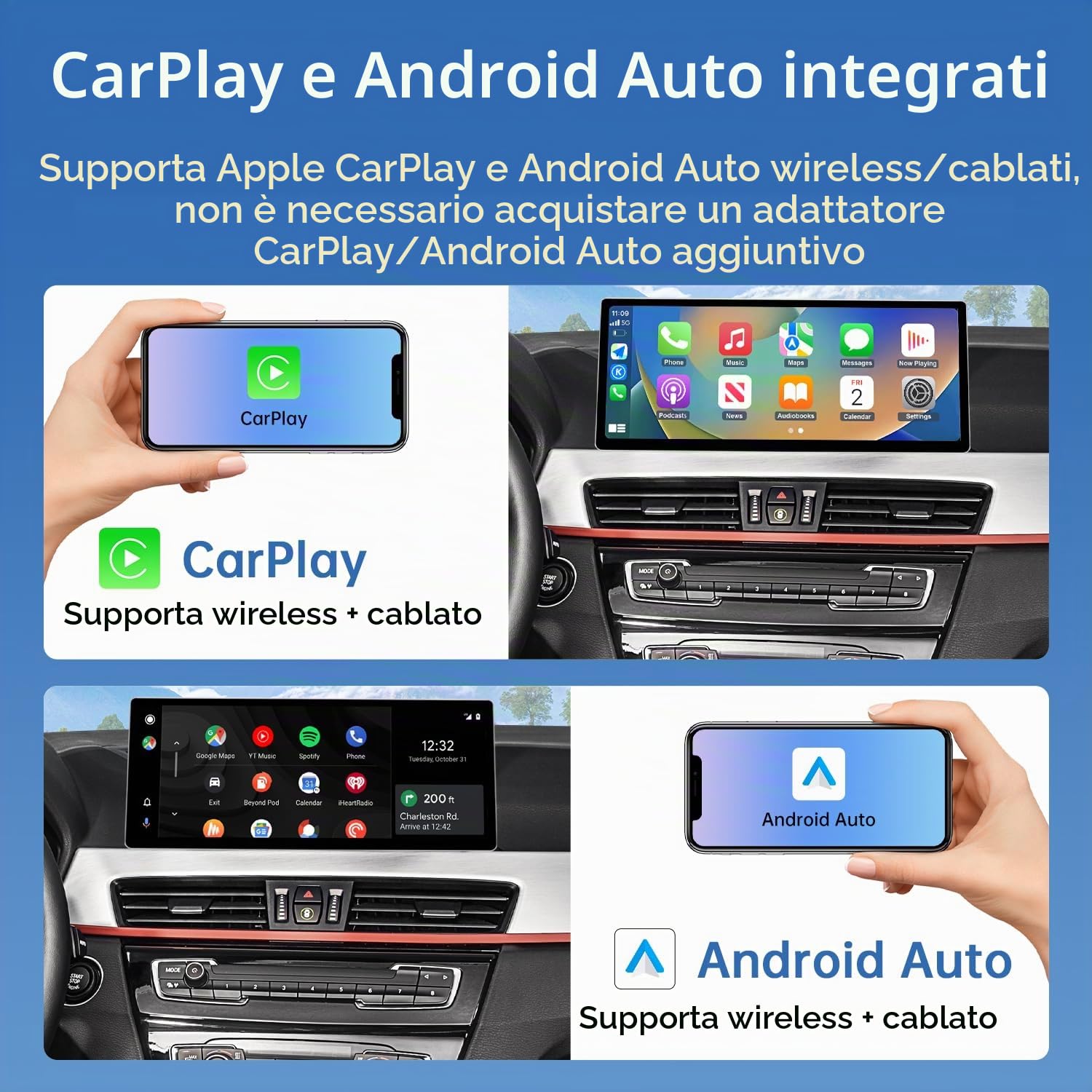 Road Top Autoradio CarPlay 12,3" per BMW Serie X1 F48 con NBT 2015-2018